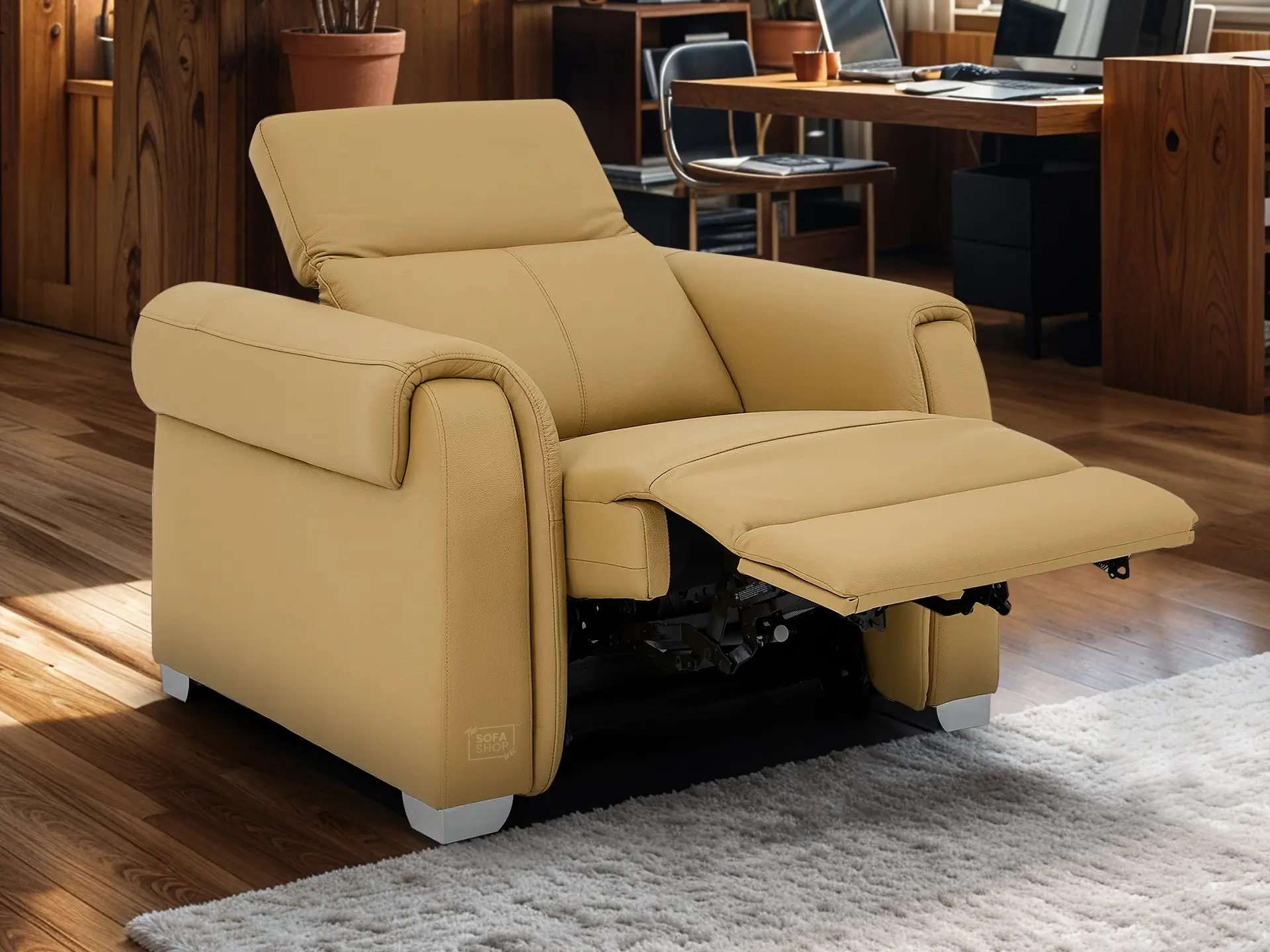 Real Leather Electric Recliner Chair In Tan | Hi-Tech Chair with Massage, Power Headrest + USB Charging Ports | Turin - Image 7