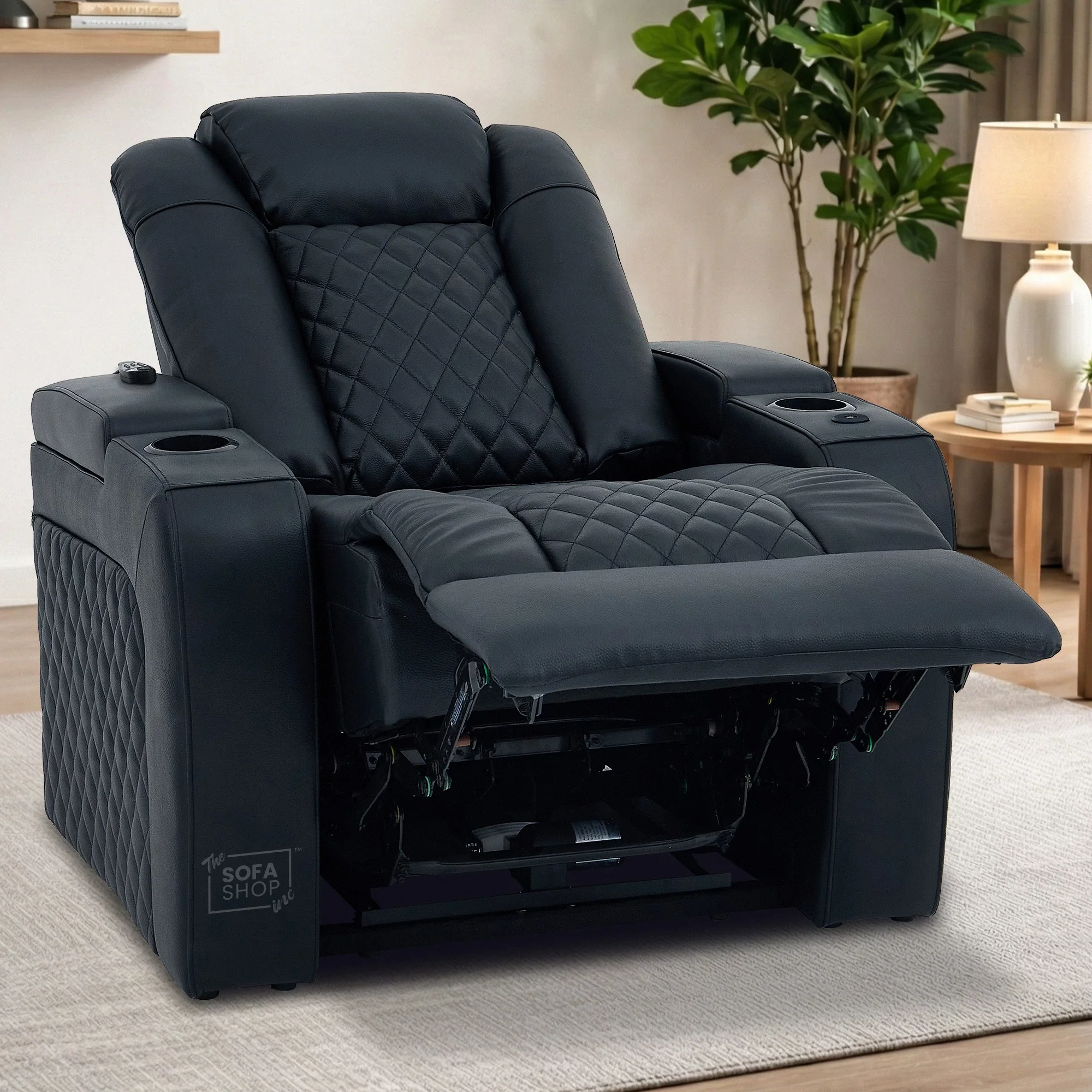 1 Seater Real Leather Electric Recliner Cinema Chair in Black | Vibration Massage, Power Lumbar, Power Headrest & Power Grommet | Milano | The Sofa Shop - Image 3
