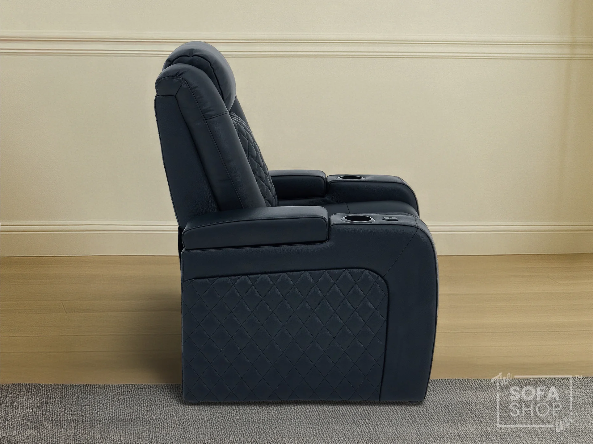 1 Seater Real Leather Electric Recliner Cinema Chair in Black | Vibration Massage, Power Lumbar, Power Headrest & Power Grommet | Milano | The Sofa Shop - Image 6