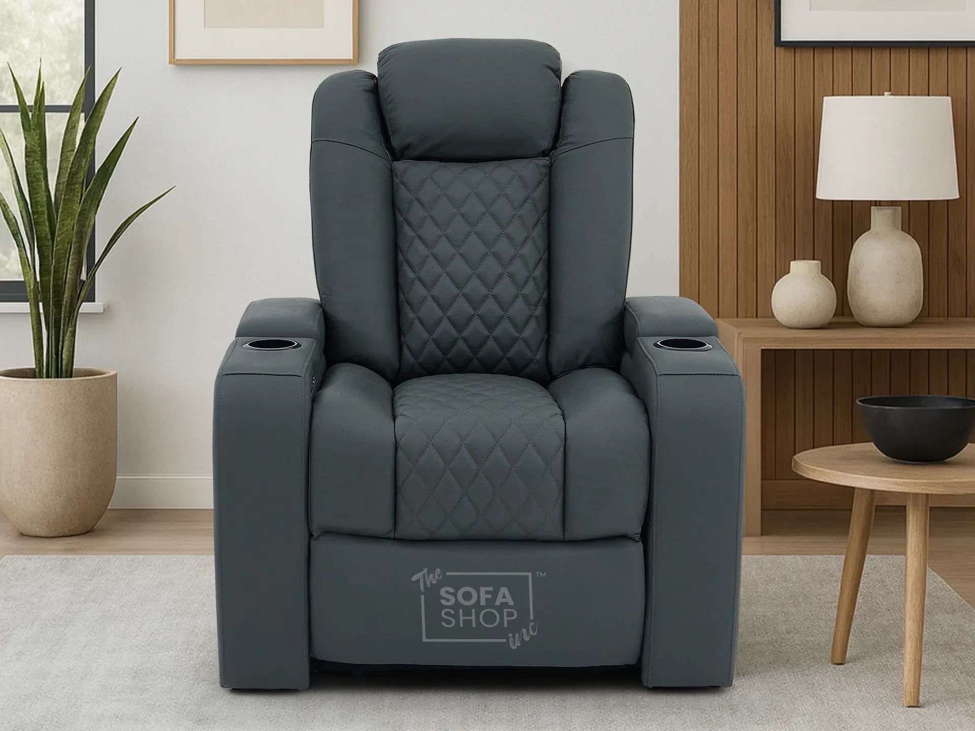 Real Leather Electric Recliner Cinema Chair in Grey | Power Seat With Massage, Adjustable Headrest & Power Lumbar Support | Milano | The Sofa Shop - Image 2