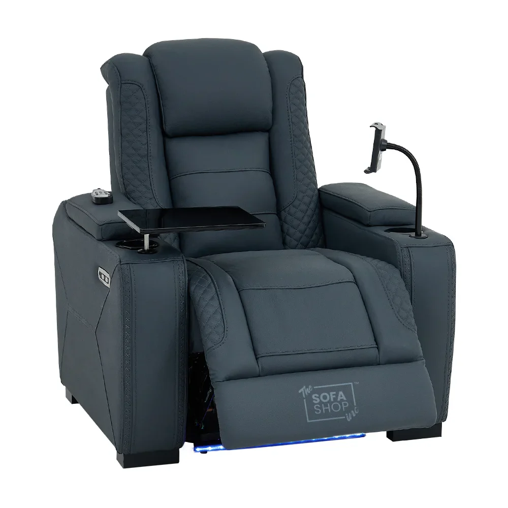 1 Seater Real Leather Electric Recliner Cinema Chair in Blue | Massage & Heat, Tray Table, Power Grommet & Cooling Cup Holder | Napoli | The Sofa Shop - Image 14