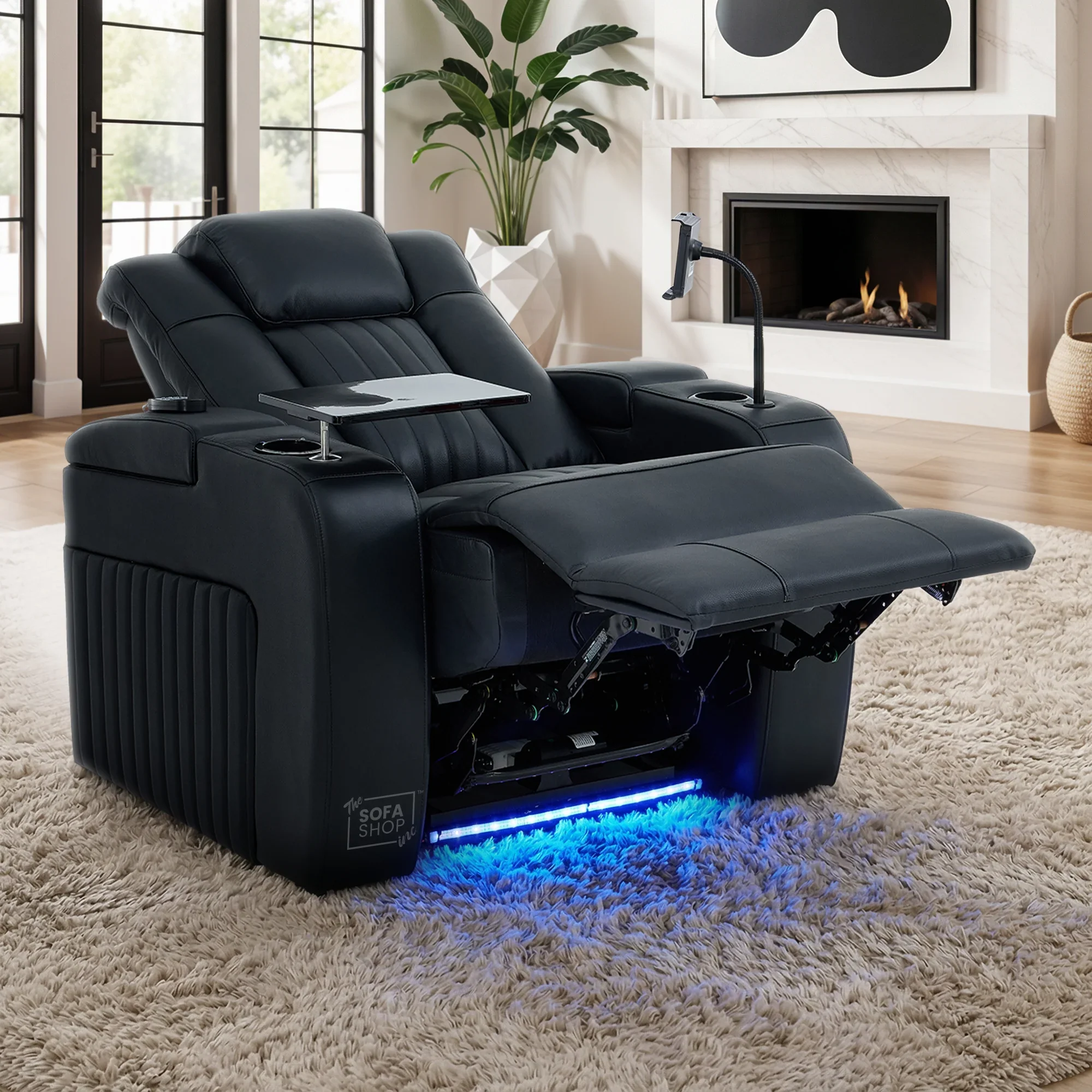 Real Leather Cinema Recliner Chair In Black | Power Recliner Seat with USB Charging, Heating + Massage, Electric Reclining & Chilled Cup Holder | Capri | The Sofa Shop - Image 3