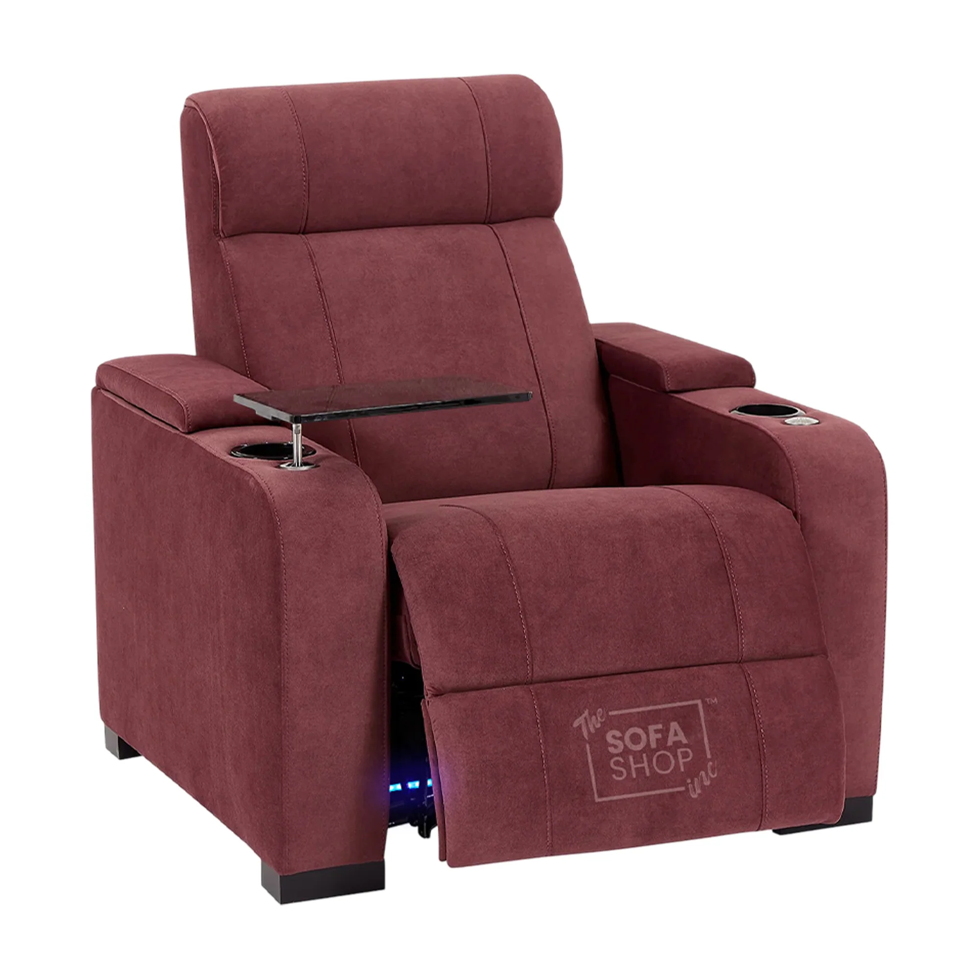 Recliner Chair with Electric Reclining, Massage, USB Ports, Cup Holders & LED Lights, Purple Velvet Fabric Sofa | Rimini | The Sofa Shop - Image 13