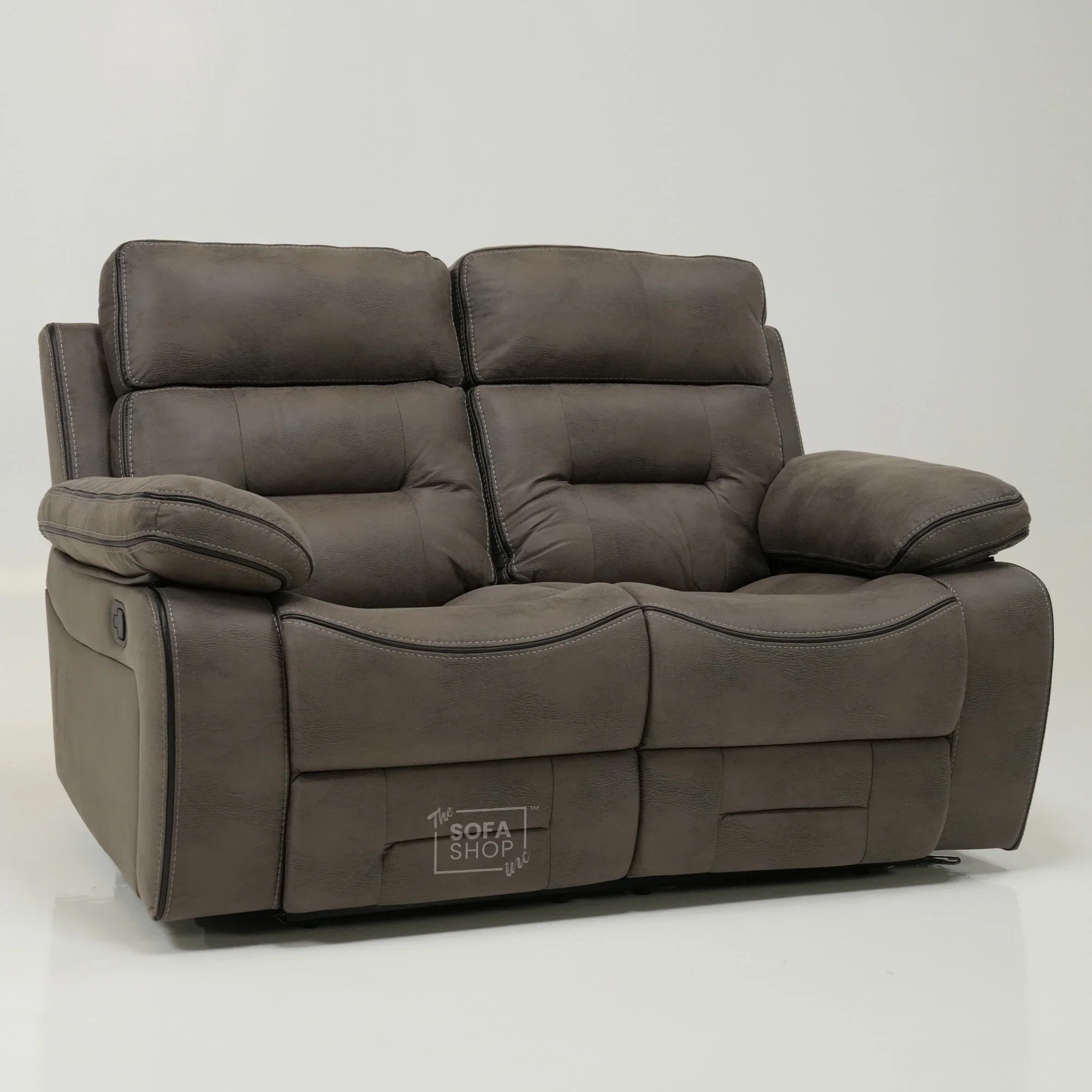 2 Seater Brown Fabric Manual Recliner Sofa with Padded Lumbar & Soft Cosy Fabric | Tuscany | Ex-Display | The Sofa Shop