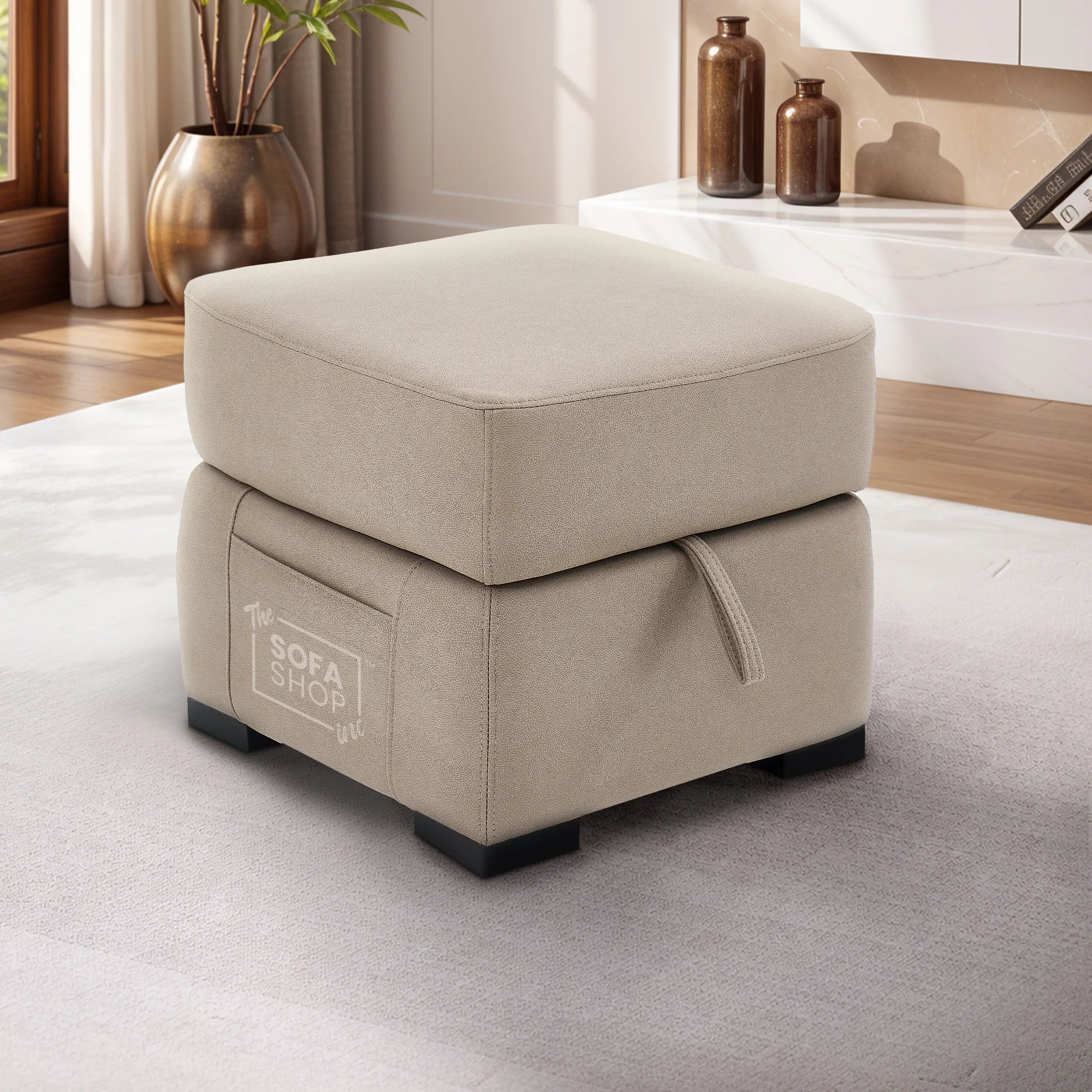 Storage Footstool In Beige Fabric - Florence