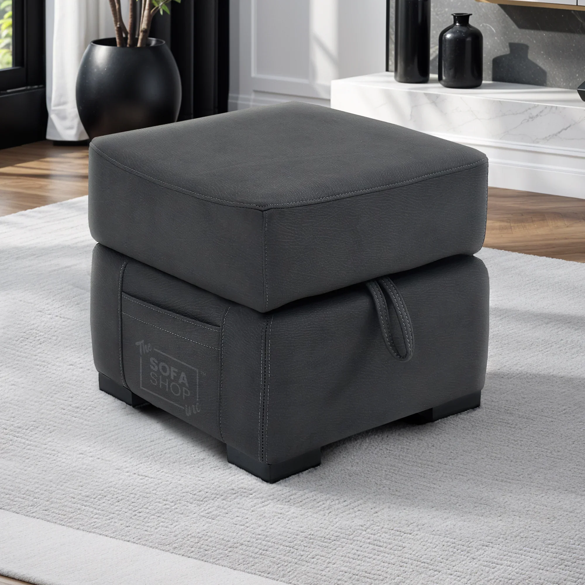 Storage Footstool In Charcoal Grey Fabric - Florence