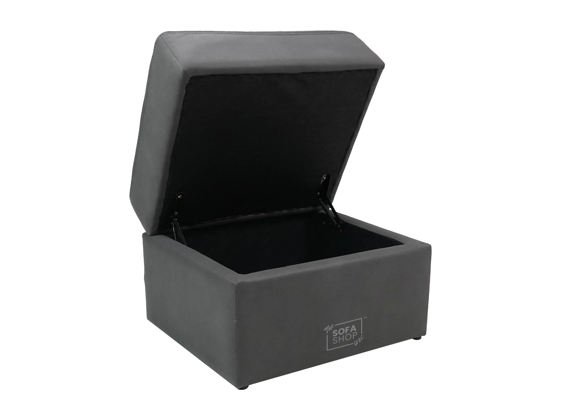 Storage Footstool In Grey Fabric With Dark Grey Piping - Vinsonova - Image 2