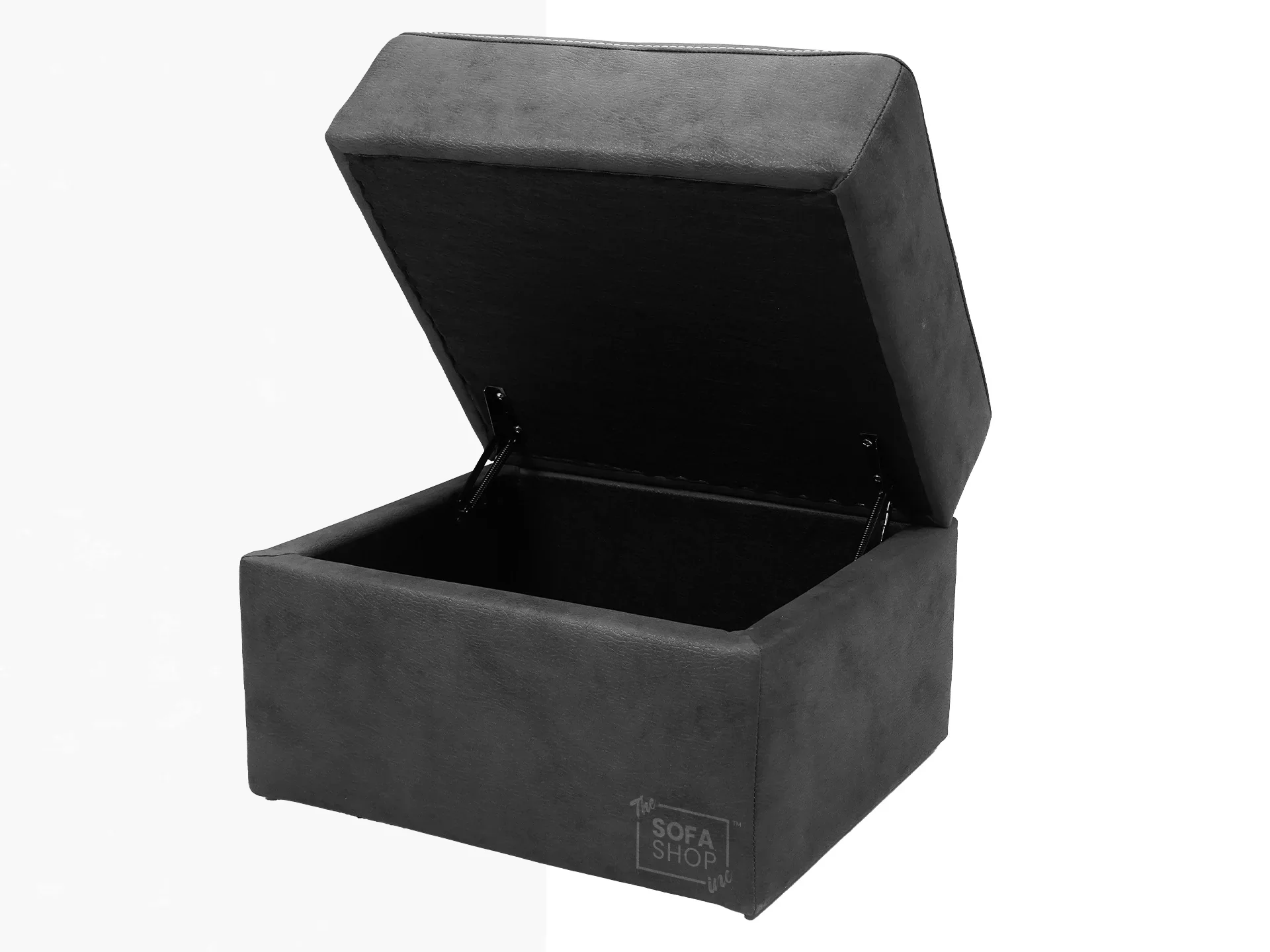 Storage Footstool In Light Grey Fabric With Dark Grey Piping - Sicily - Image 2