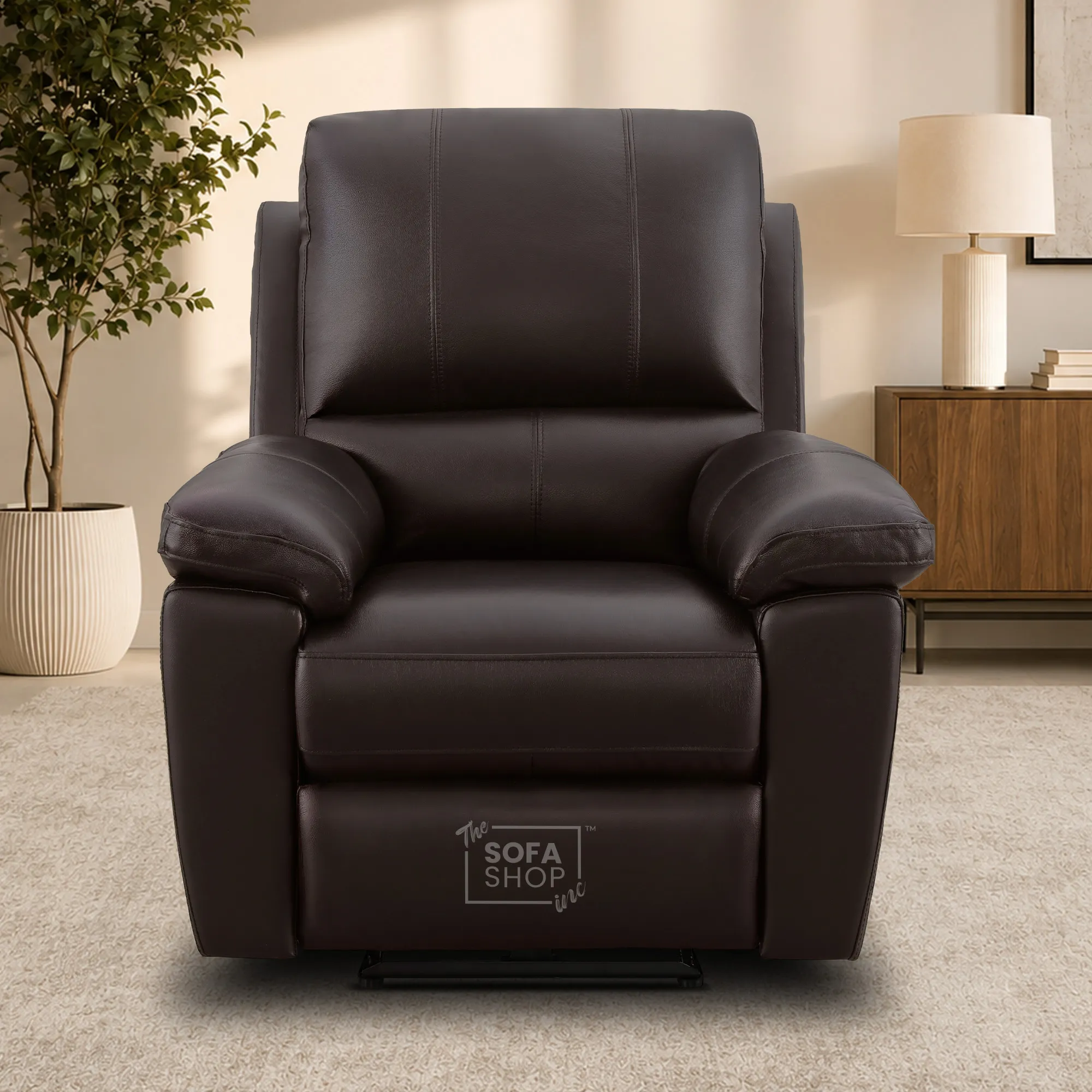 1 Seater Electric Recliner Chair In Dark Brown Real Leather | Electric Armchair With Power Recline + USB-C Charging + Padded Armrests + Lower Back Cushioning + Wall Hugging | Trento | The Sofa Shop - Image 3