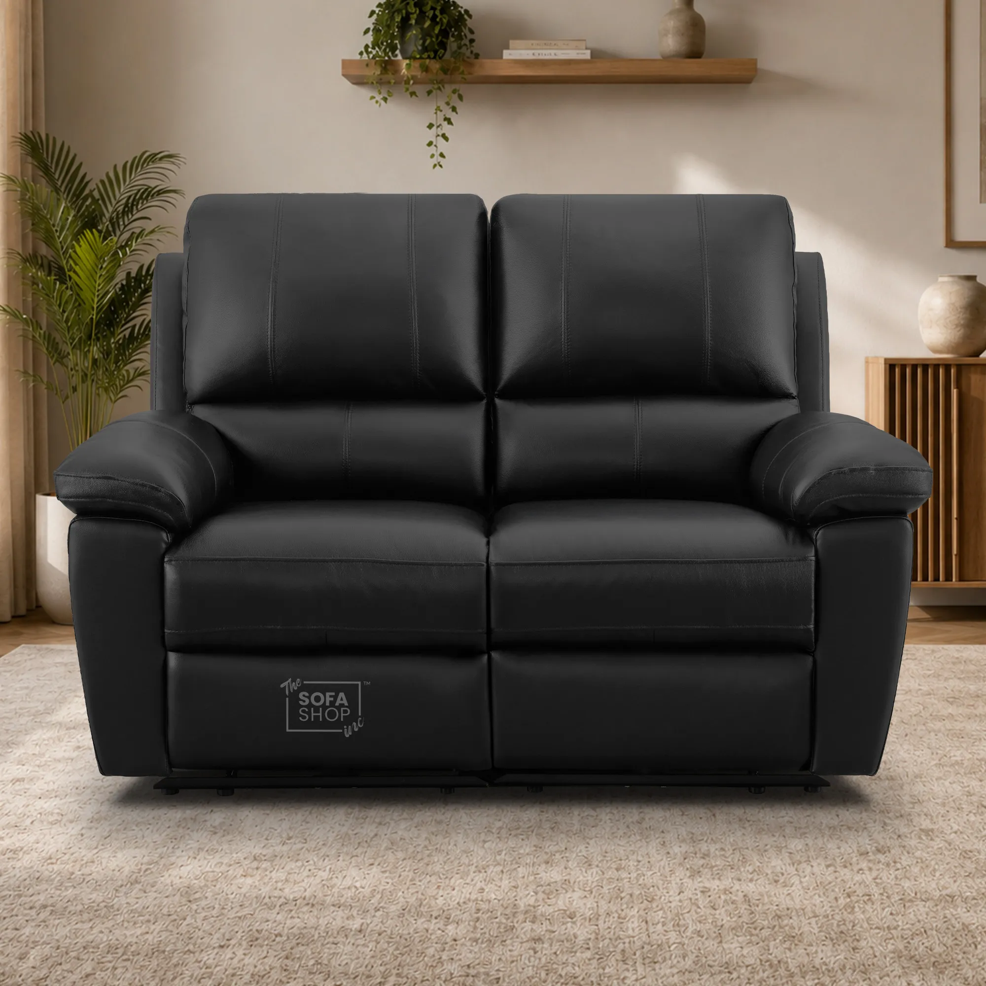 2 Seater Electric Recliner Sofa In Black Real Leather | Smooth Power Recliner, USB-C Charging | Trento | The Sofa Shop - Image 2