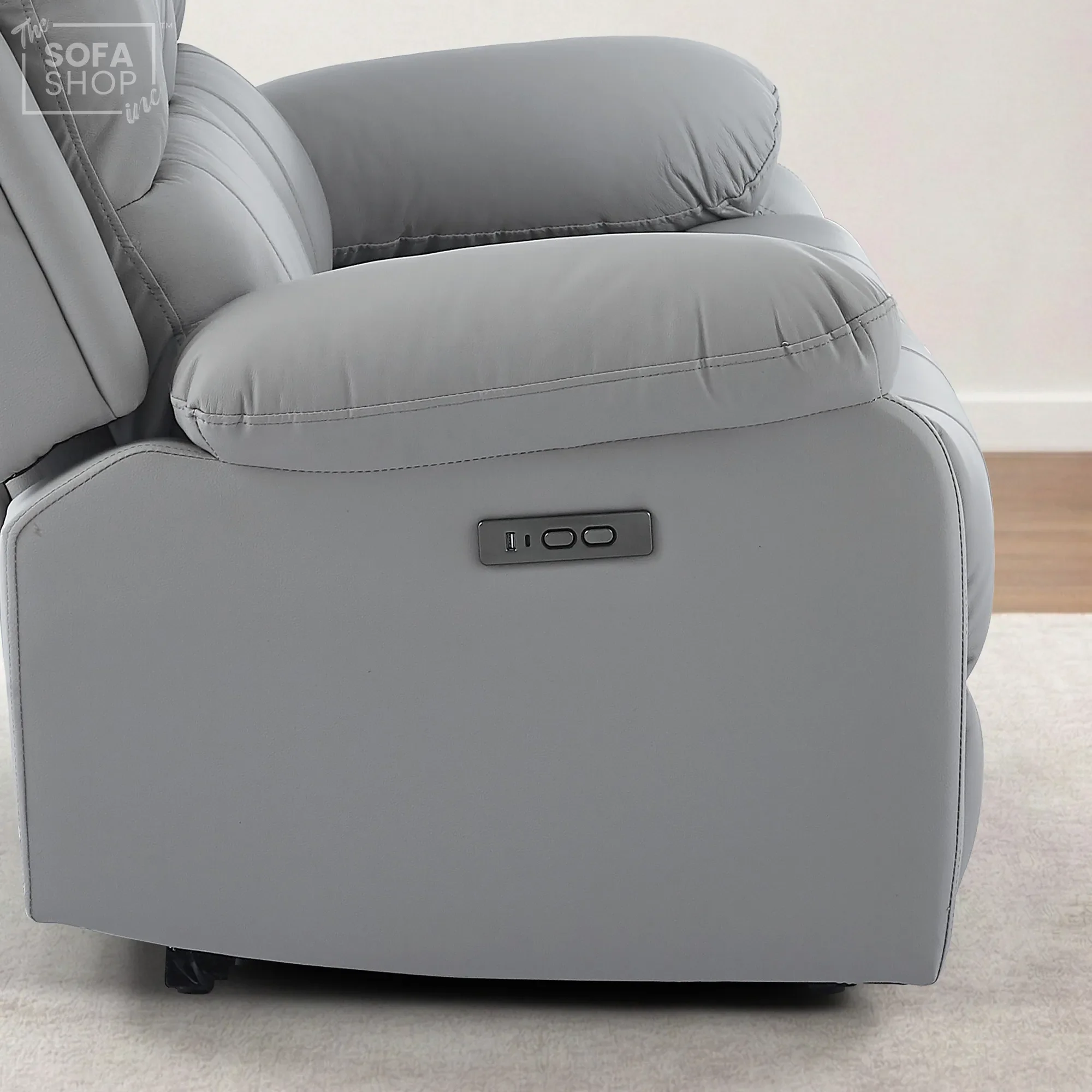 2 Seater Electric Recliner Sofa In Light Grey Real Leather | Smooth Power Recliner, USB-C Charging | Trento |The Sofa Shop - Image 10