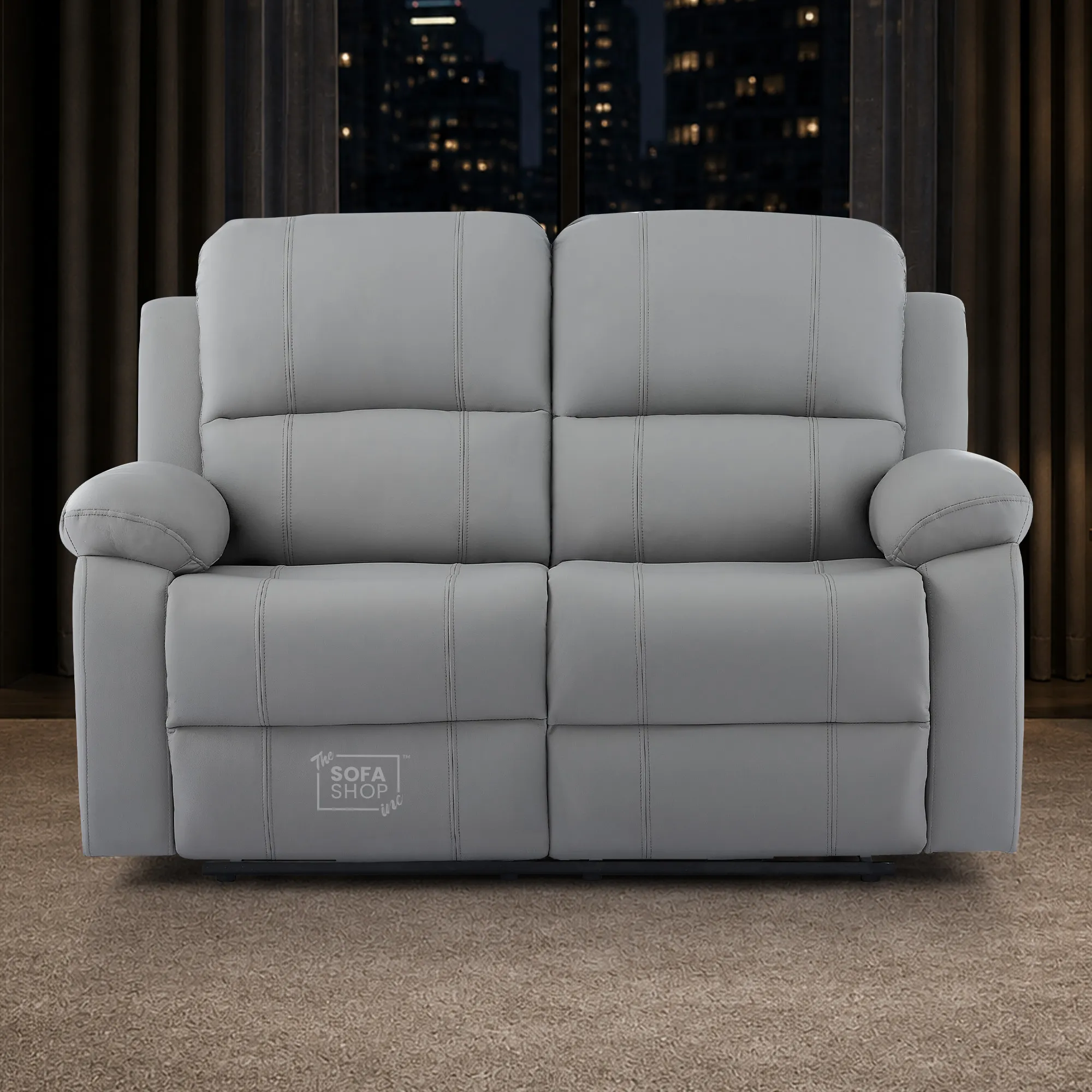 2 Seater Electric Recliner Sofa In Light Grey Real Leather | Smooth Power Recliner, USB-C Charging | Trento |The Sofa Shop - Image 2