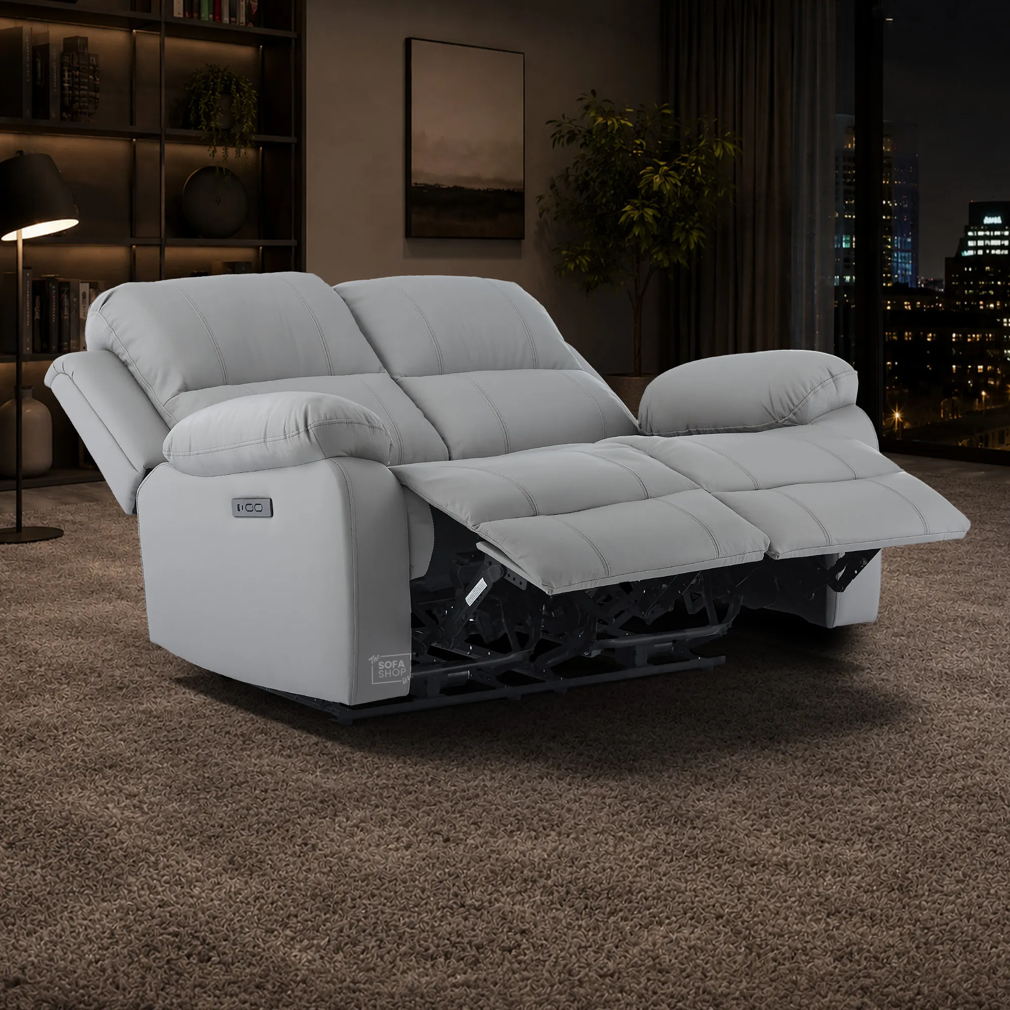 2 Seater Electric Recliner Sofa In Light Grey Real Leather | Smooth Power Recliner, USB-C Charging | Trento |The Sofa Shop - Image 3