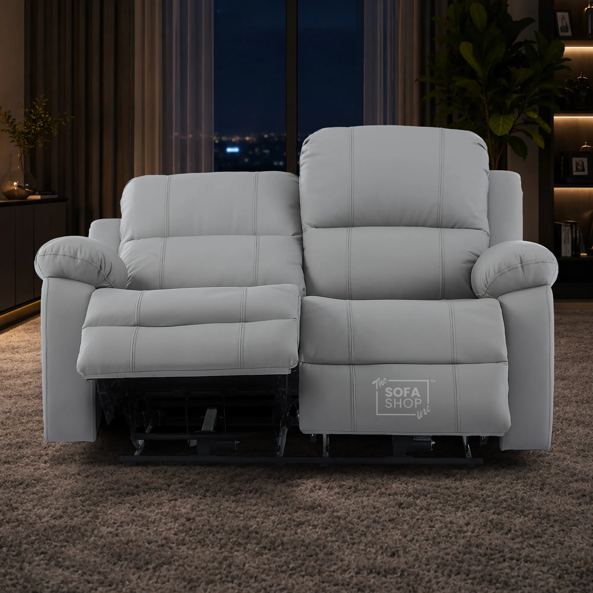 2 Seater Electric Recliner Sofa In Light Grey Real Leather | Smooth Power Recliner, USB-C Charging | Trento |The Sofa Shop - Image 4