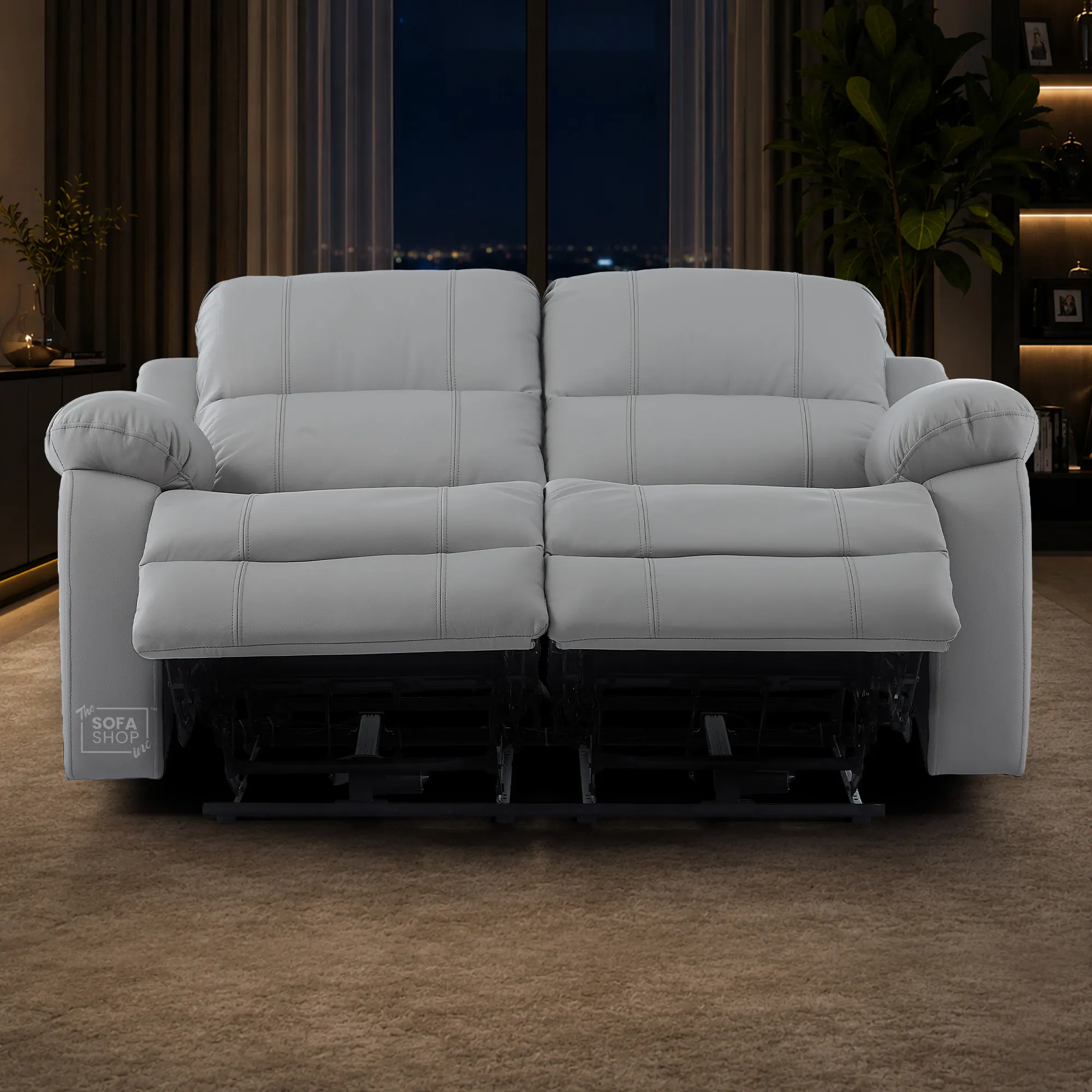 2 Seater Electric Recliner Sofa In Light Grey Real Leather | Smooth Power Recliner, USB-C Charging | Trento |The Sofa Shop - Image 5