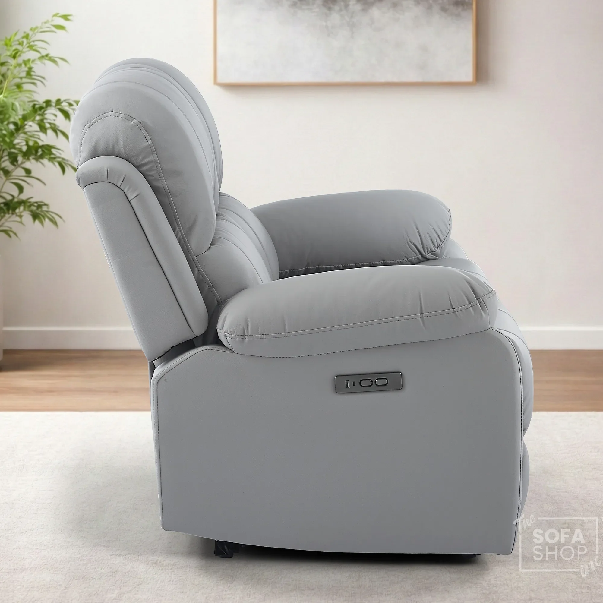 2 Seater Electric Recliner Sofa In Light Grey Real Leather | Smooth Power Recliner, USB-C Charging | Trento |The Sofa Shop - Image 8