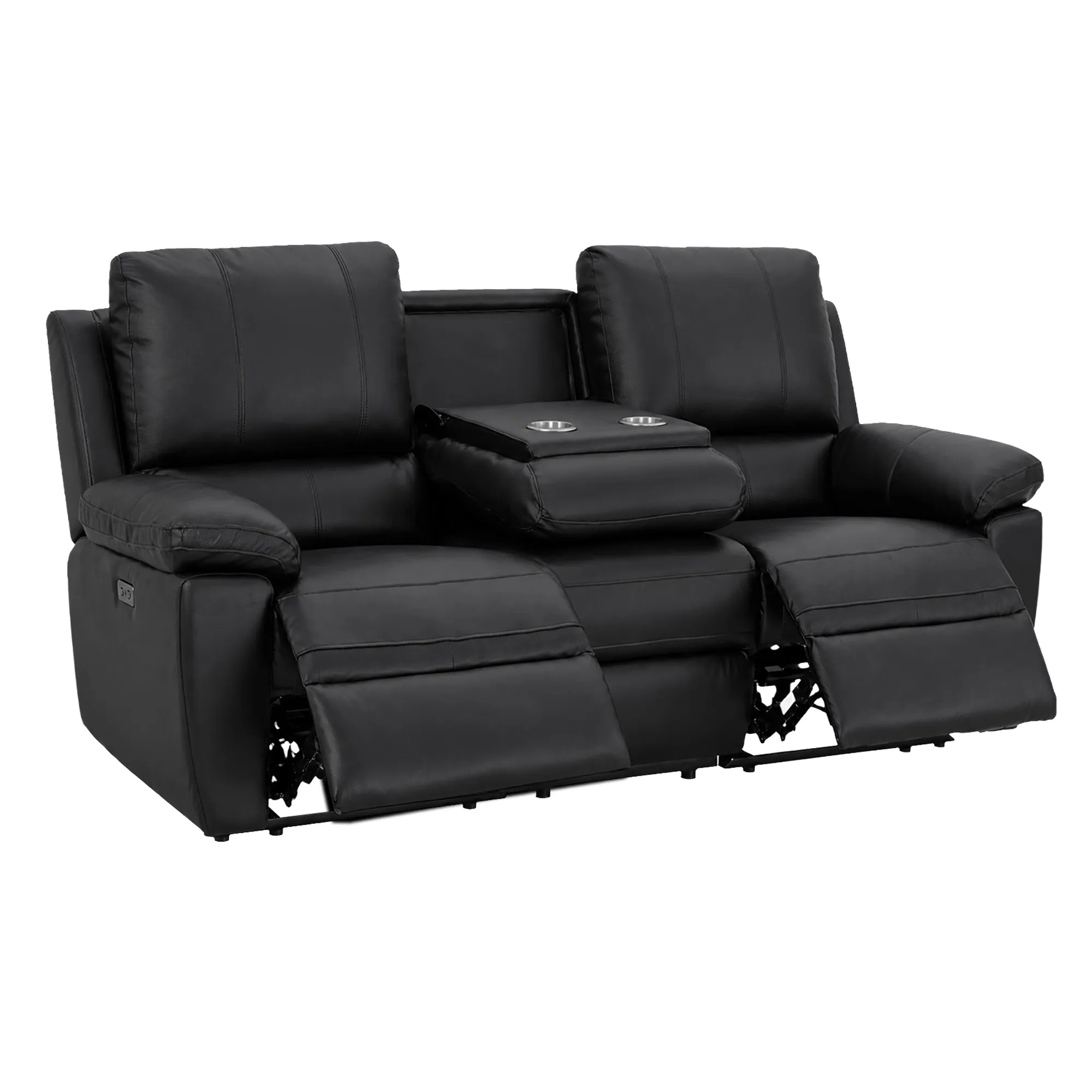 3 Seater Electric Recliner Sofa In Black Real Leather | Power Recliner With Drop-Down Table & USB+C Charging | Comfortable & Family-Friendly Sofa | Trento | The Sofa Shop - Image 13