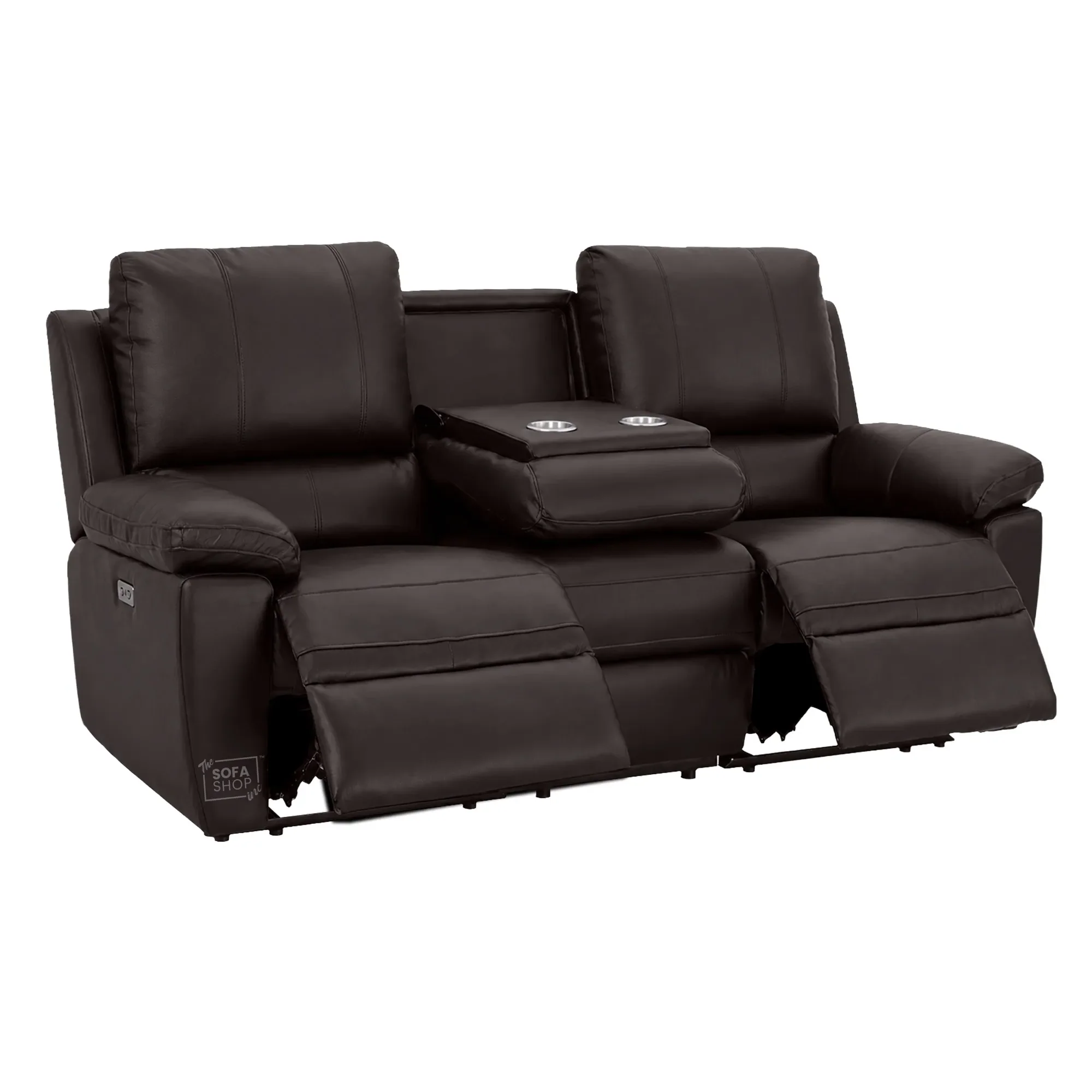 3 Seater Electric Recliner Sofa In Dark Brown Real Leather | Electric Settee With Power Recline + Drop-Down Table + Cup Holders + USB-C Charging | Trento | The Sofa Shop - Image 14