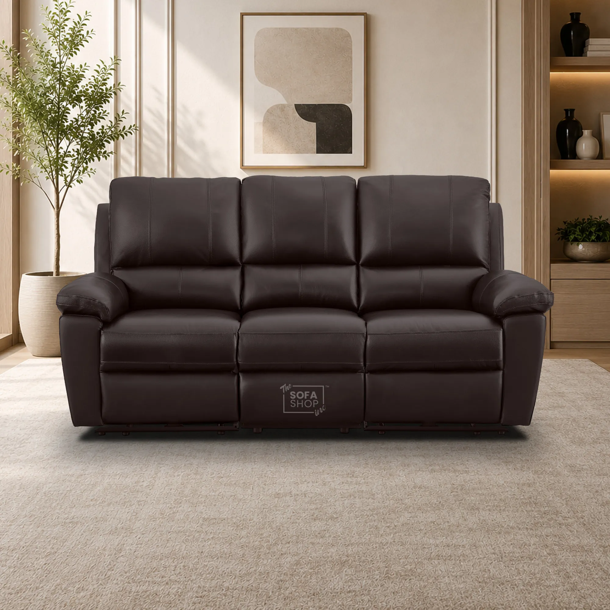 3 Seater Electric Recliner Sofa In Dark Brown Real Leather | Electric Settee With Power Recline + Drop-Down Table + Cup Holders + USB-C Charging | Trento | The Sofa Shop - Image 4
