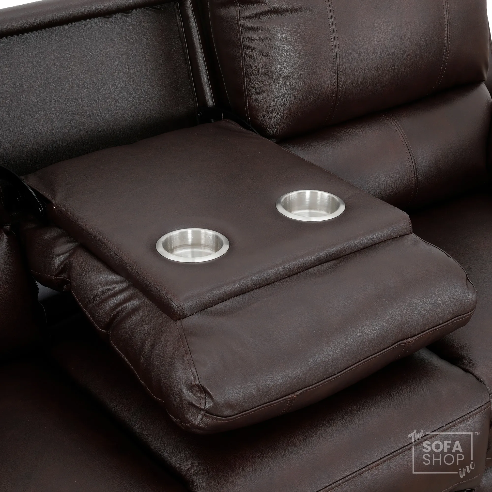 3 Seater Electric Recliner Sofa In Dark Brown Real Leather | Electric Settee With Power Recline + Drop-Down Table + Cup Holders + USB-C Charging | Trento | The Sofa Shop - Image 8