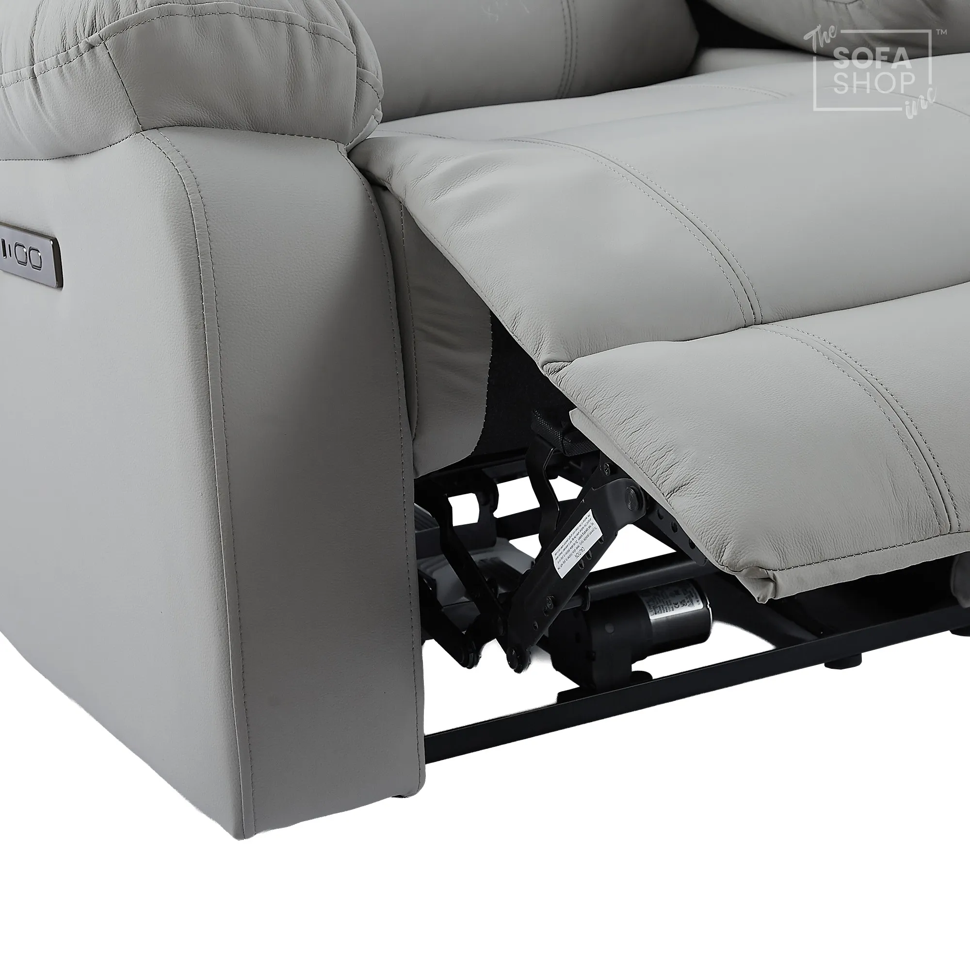Trento Electric Recliner Chair in Light Grey Real Leather | Power Recline, Padded Armrests & Lumbar Support | The Sofa Shop - Image 12