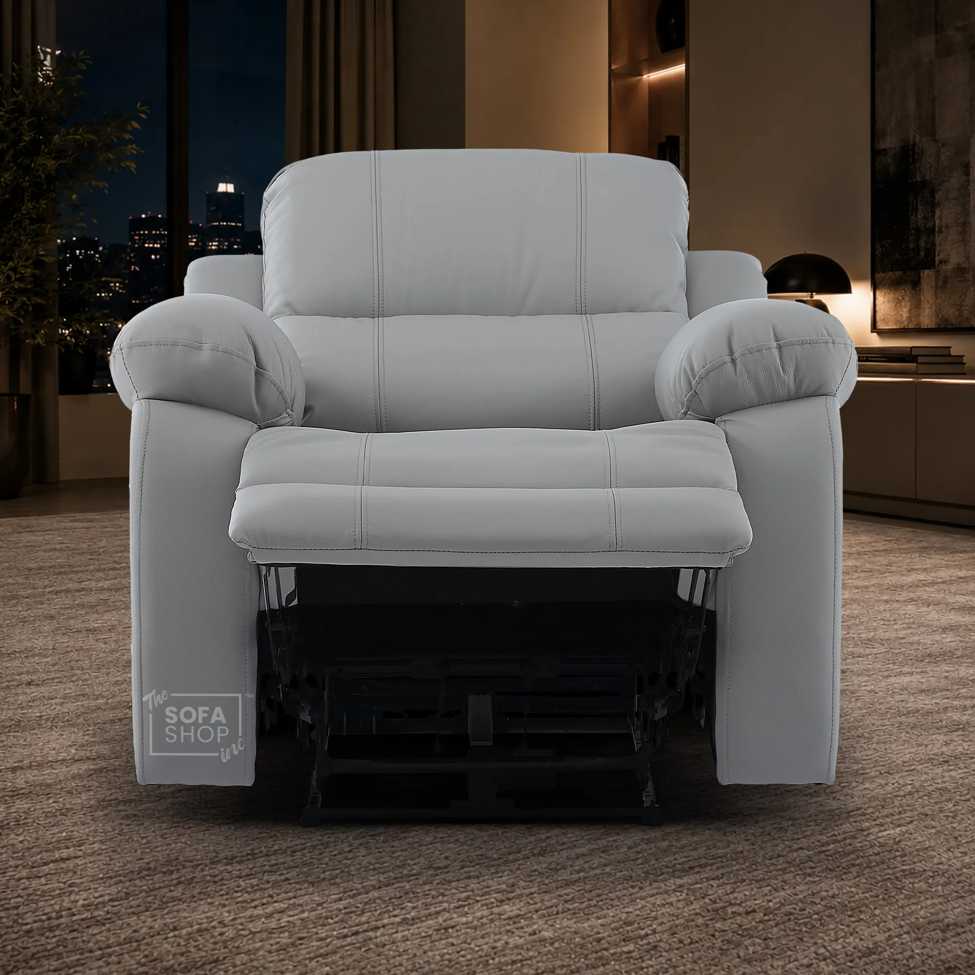 Trento Electric Recliner Chair in Light Grey Real Leather | Power Recline, Padded Armrests & Lumbar Support | The Sofa Shop - Image 3