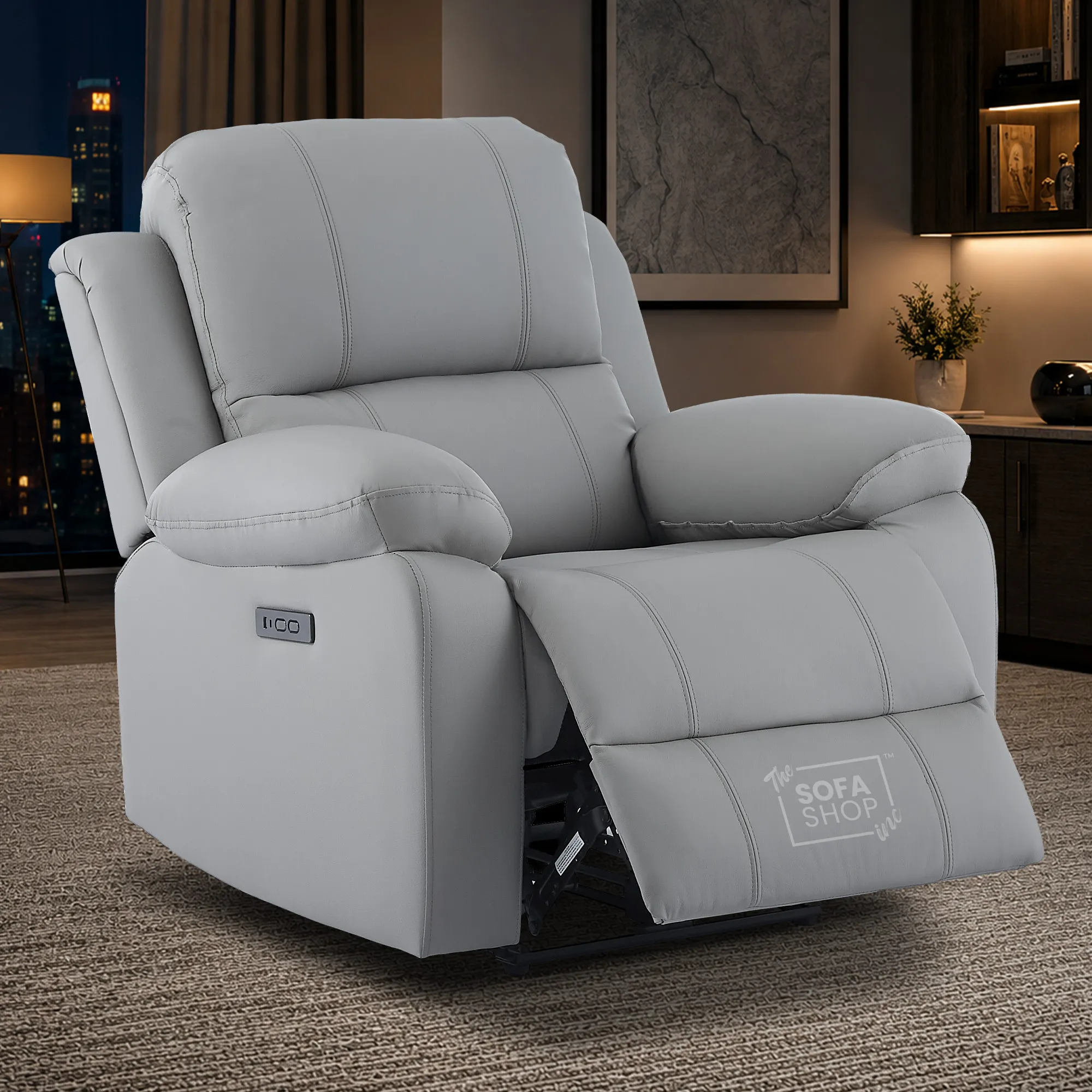 Trento Electric Recliner Chair in Light Grey Real Leather | Power Recline, Padded Armrests & Lumbar Support | The Sofa Shop - Image 4