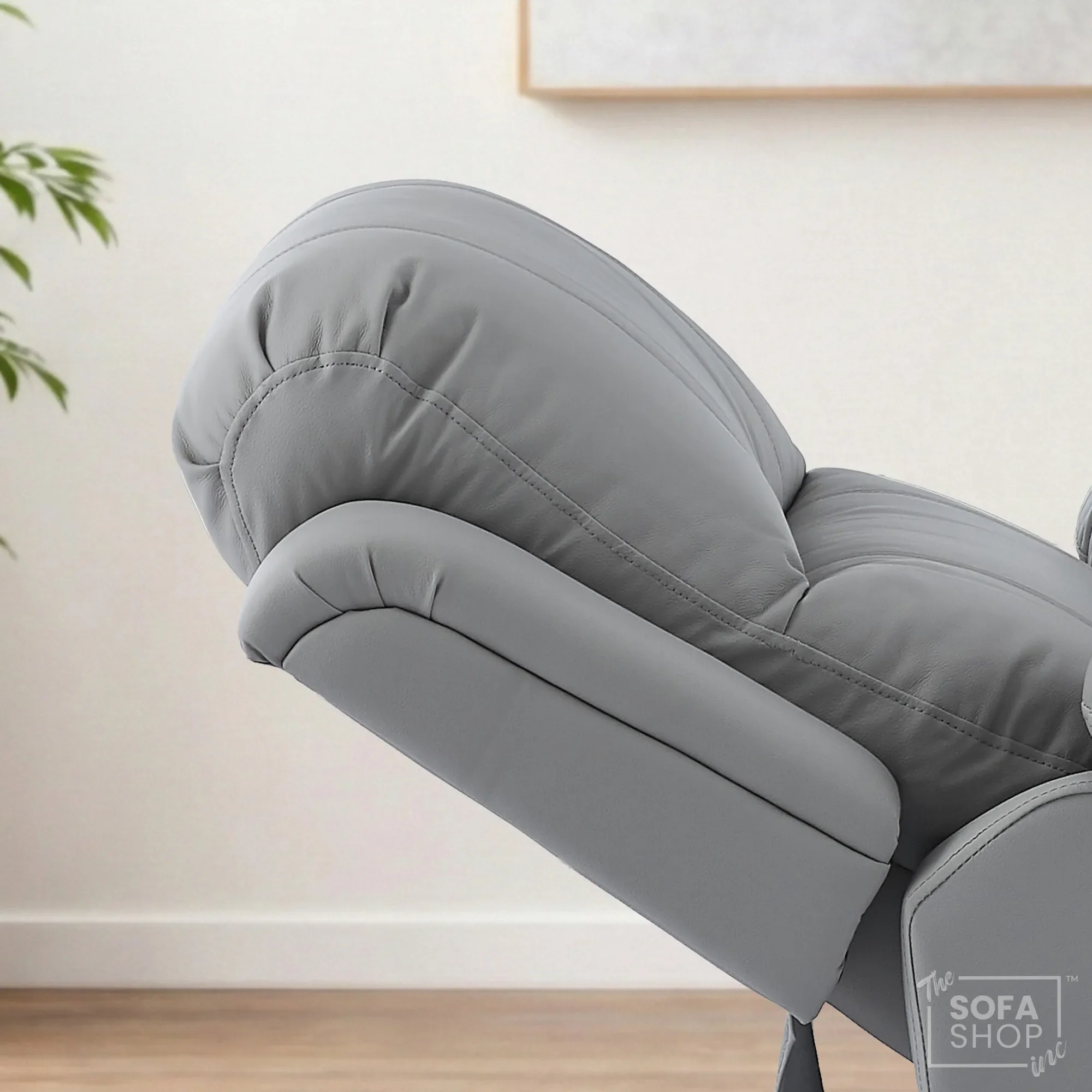 Trento Electric Recliner Chair in Light Grey Real Leather | Power Recline, Padded Armrests & Lumbar Support | The Sofa Shop - Image 6
