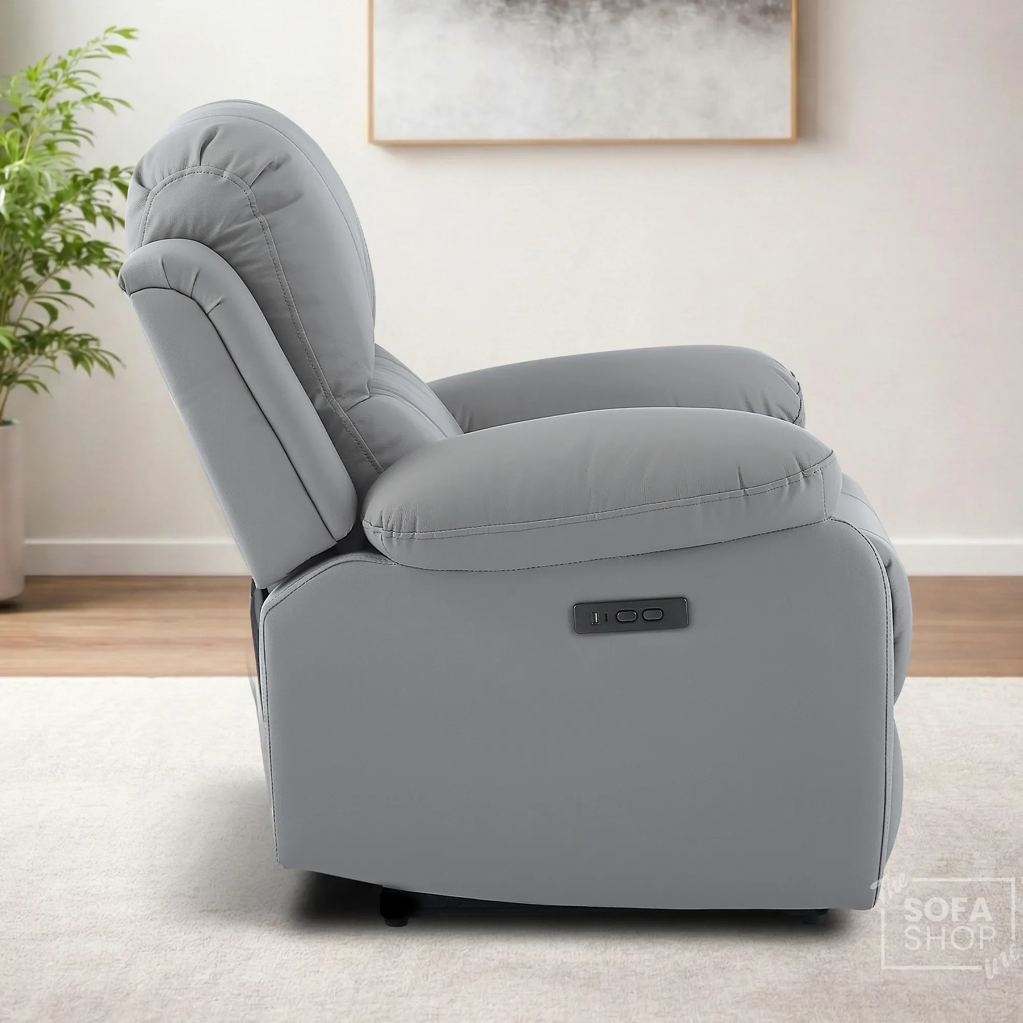 Trento Electric Recliner Chair in Light Grey Real Leather | Power Recline, Padded Armrests & Lumbar Support | The Sofa Shop - Image 7