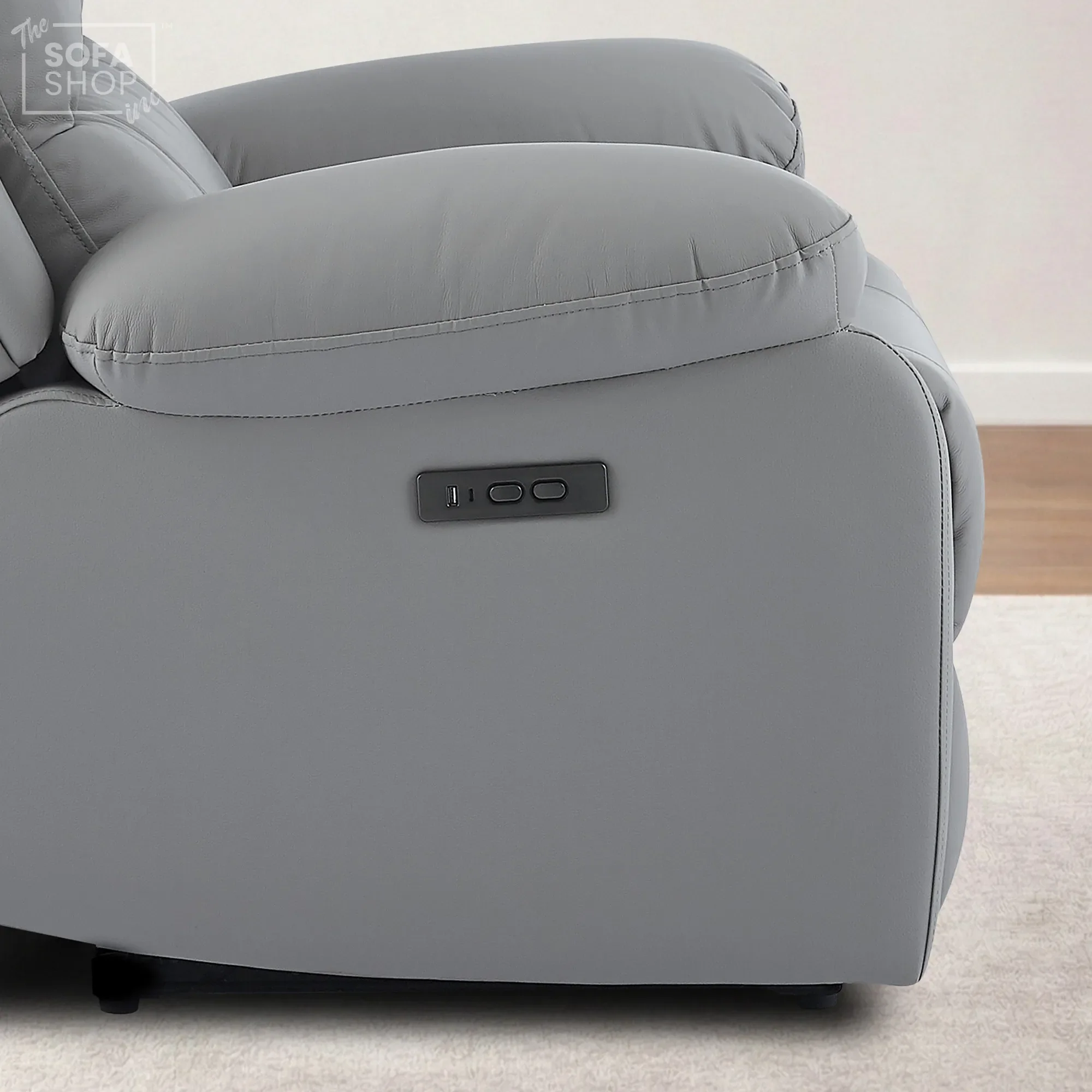 Trento Electric Recliner Chair in Light Grey Real Leather | Power Recline, Padded Armrests & Lumbar Support | The Sofa Shop - Image 9