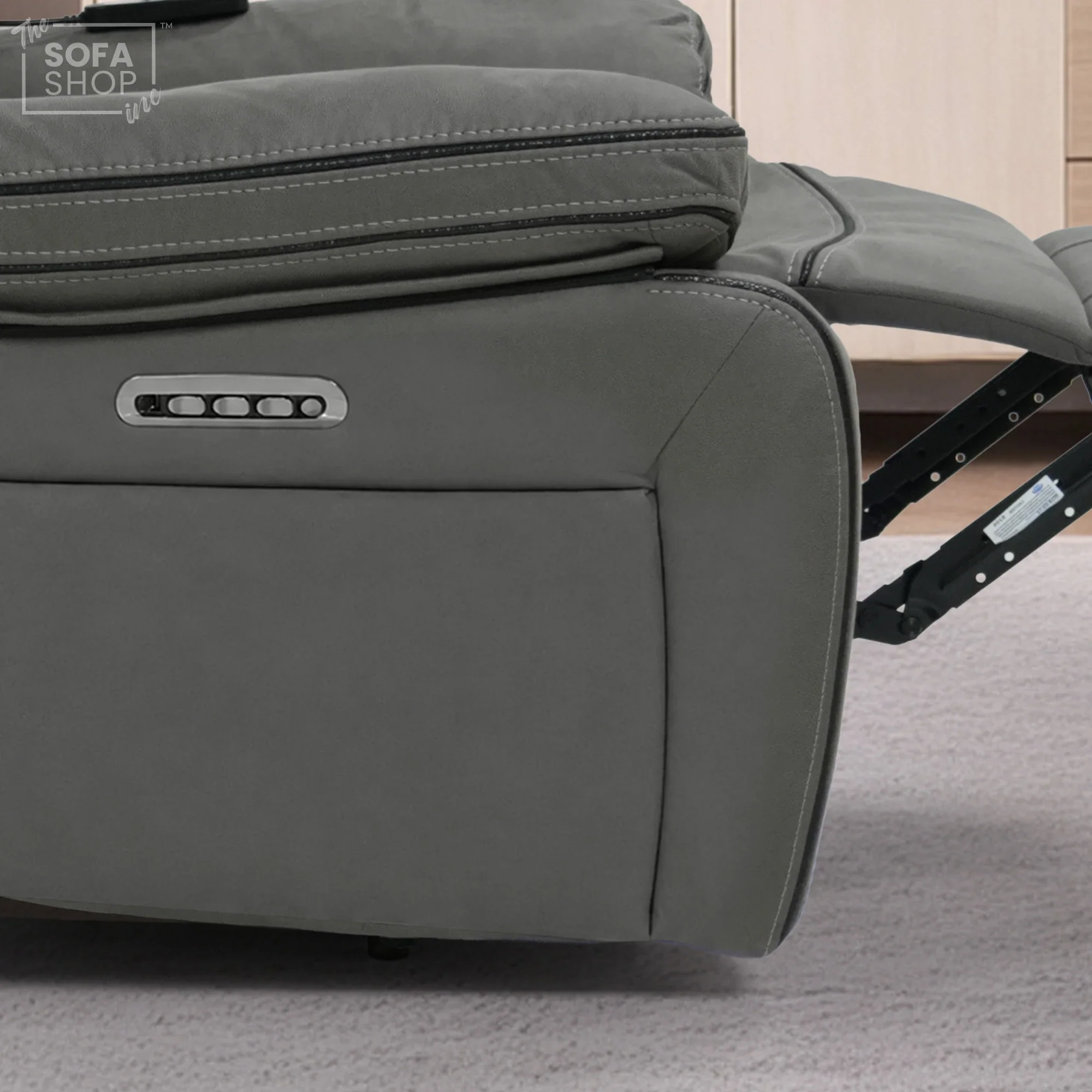 Electric Riser Chair In Graphite Grey Fabric | Hi-Tech Recliner Armchair With Vibration Massage + Heated Lumbar + Cooling Cup Holder + Power Headrest | Tuscany | The Sofa Shop - Image 14