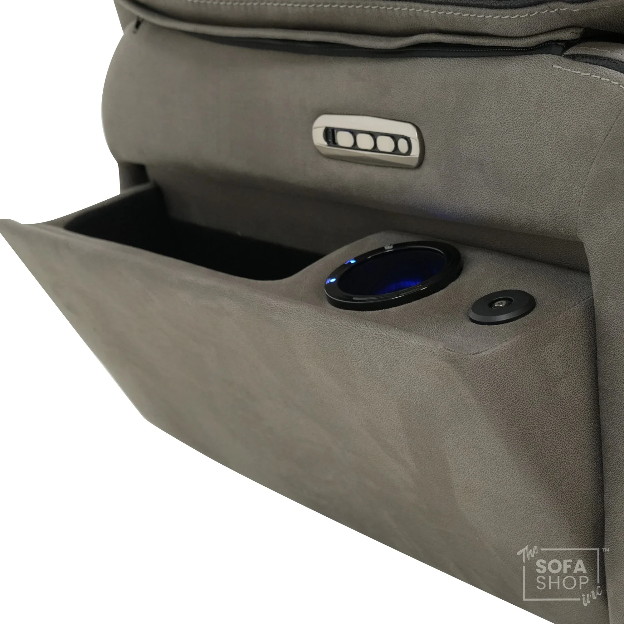 Electric Riser Chair In Graphite Grey Fabric | Hi-Tech Recliner Armchair With Vibration Massage + Heated Lumbar + Cooling Cup Holder + Power Headrest | Tuscany | The Sofa Shop - Image 15