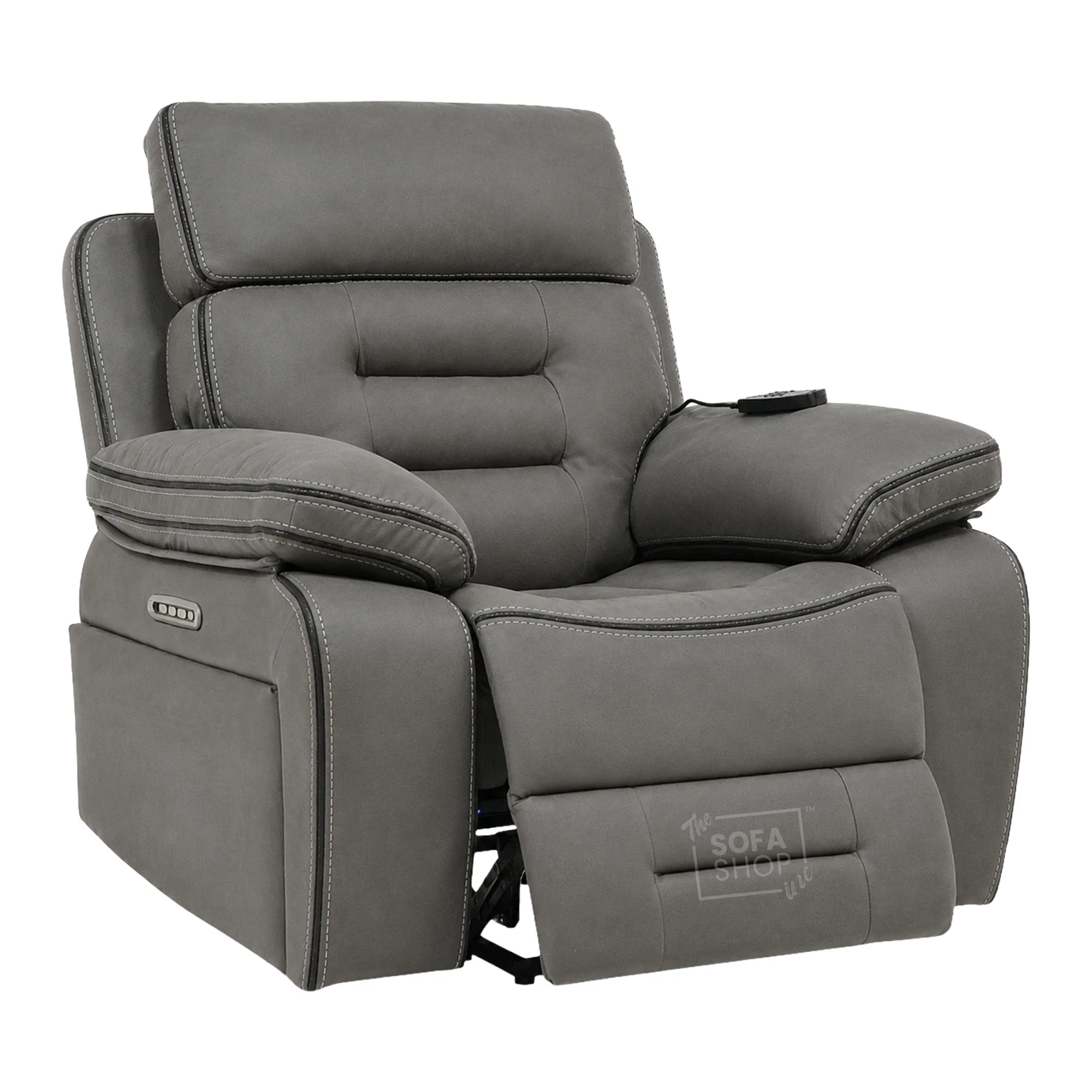 Electric Riser Chair In Graphite Grey Fabric | Hi-Tech Recliner Armchair With Vibration Massage + Heated Lumbar + Cooling Cup Holder + Power Headrest | Tuscany | The Sofa Shop - Image 16
