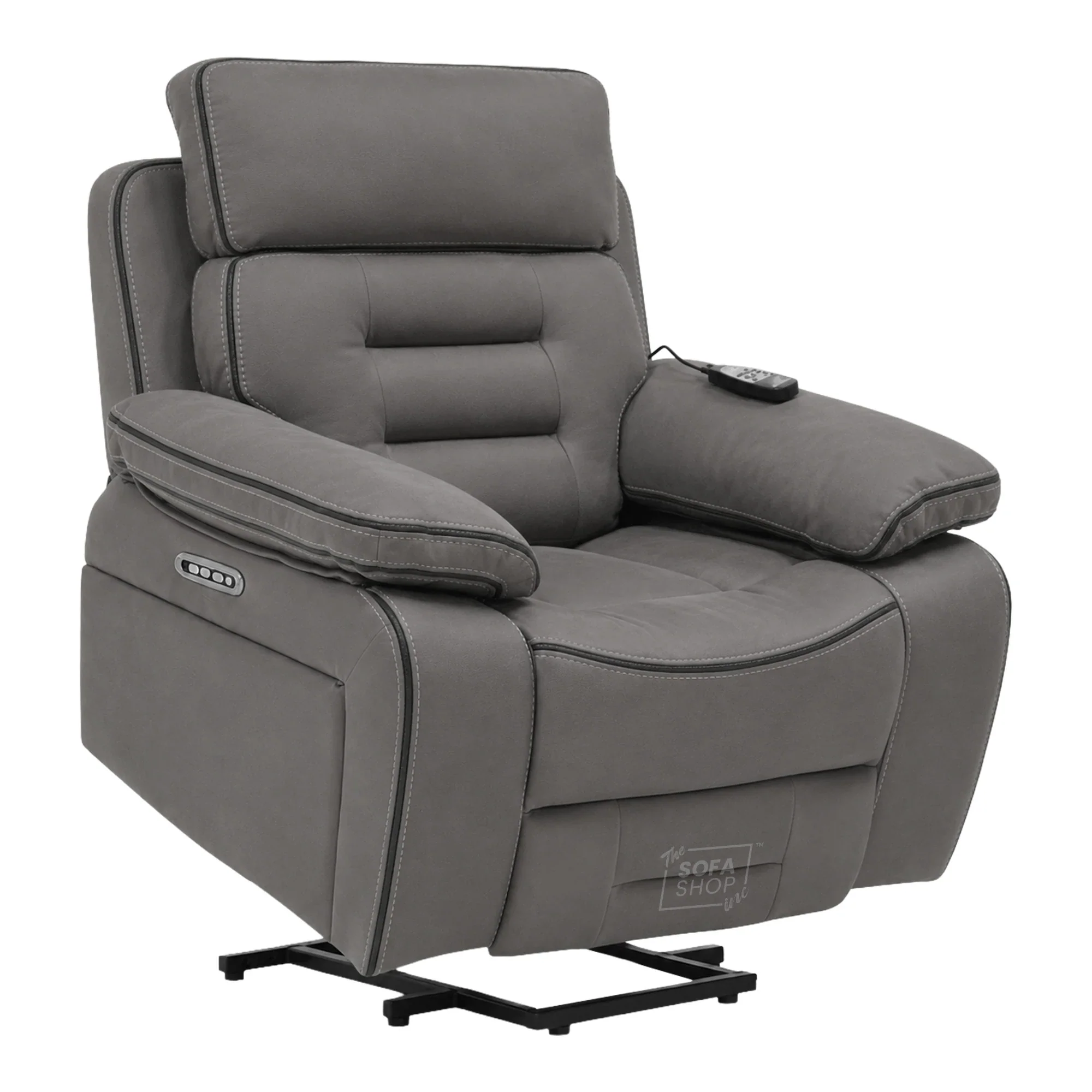 Electric Riser Chair In Graphite Grey Fabric | Hi-Tech Recliner Armchair With Vibration Massage + Heated Lumbar + Cooling Cup Holder + Power Headrest | Tuscany | The Sofa Shop - Image 17