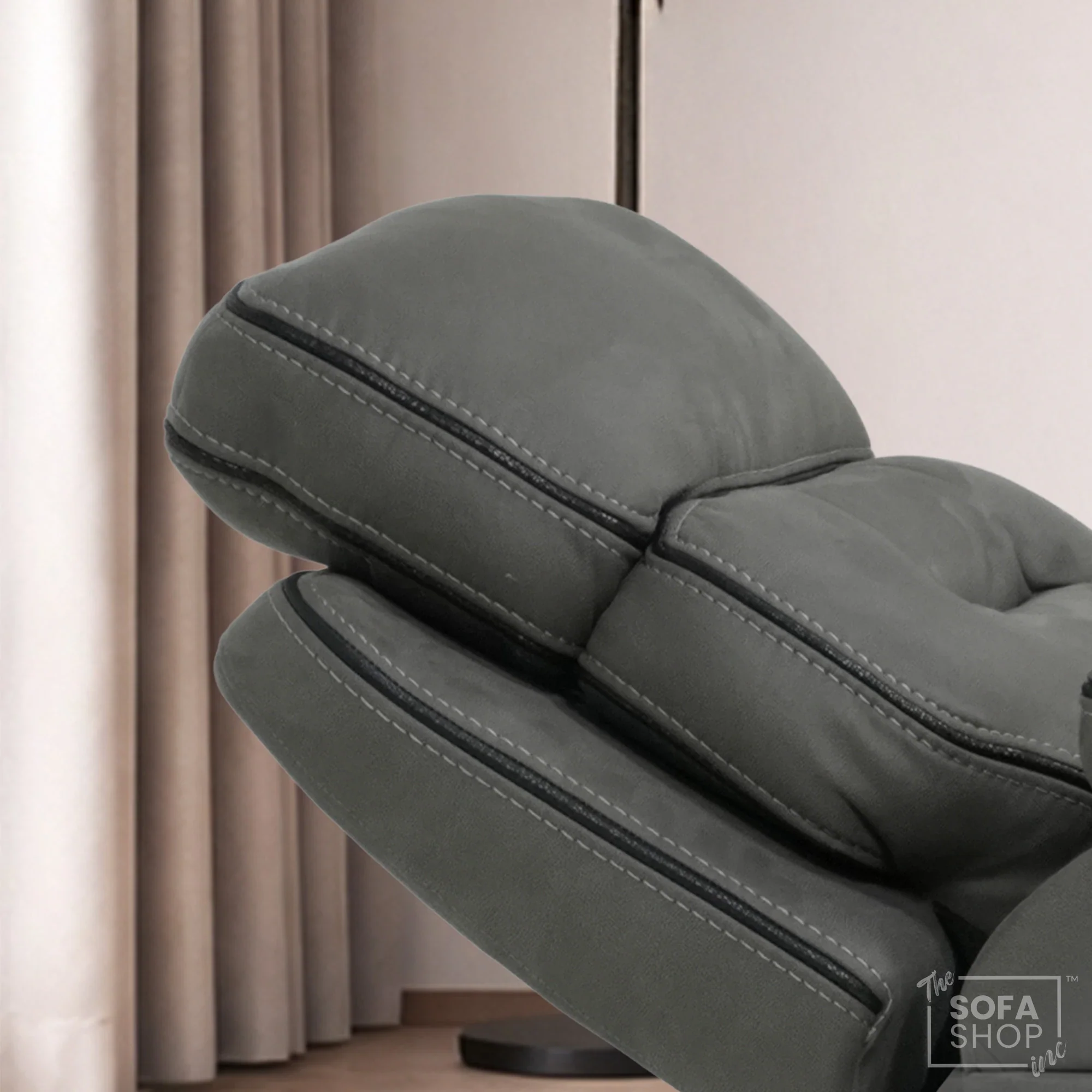 Electric Riser Chair In Graphite Grey Fabric | Hi-Tech Recliner Armchair With Vibration Massage + Heated Lumbar + Cooling Cup Holder + Power Headrest | Tuscany | The Sofa Shop - Image 8