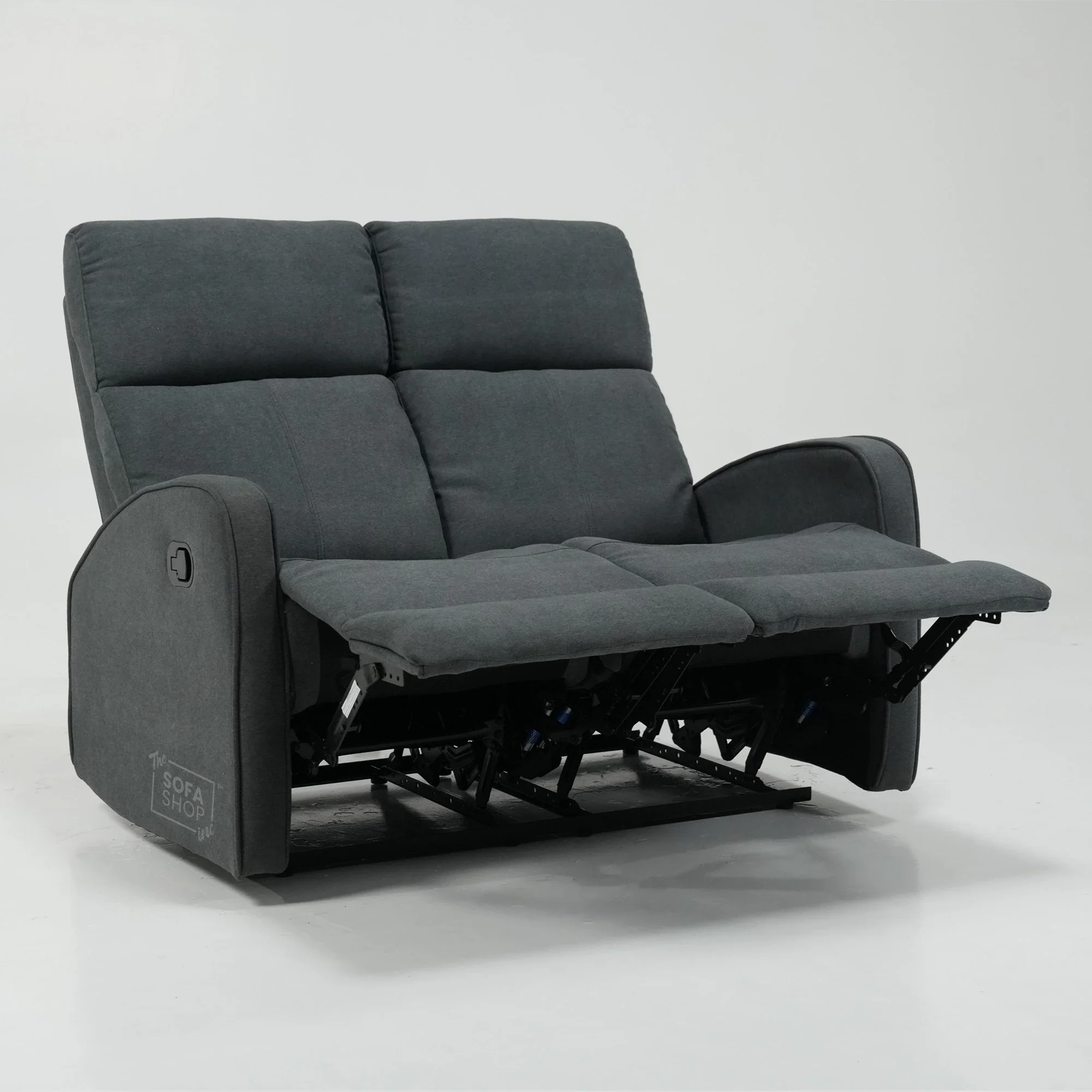 2 Seater Manual Fabric Sofa in Dark Grey | Fully Reclining Seats With Ripped Backrest | Parma | Second Hand Sofa 08 | The Sofa Shop - Image 3