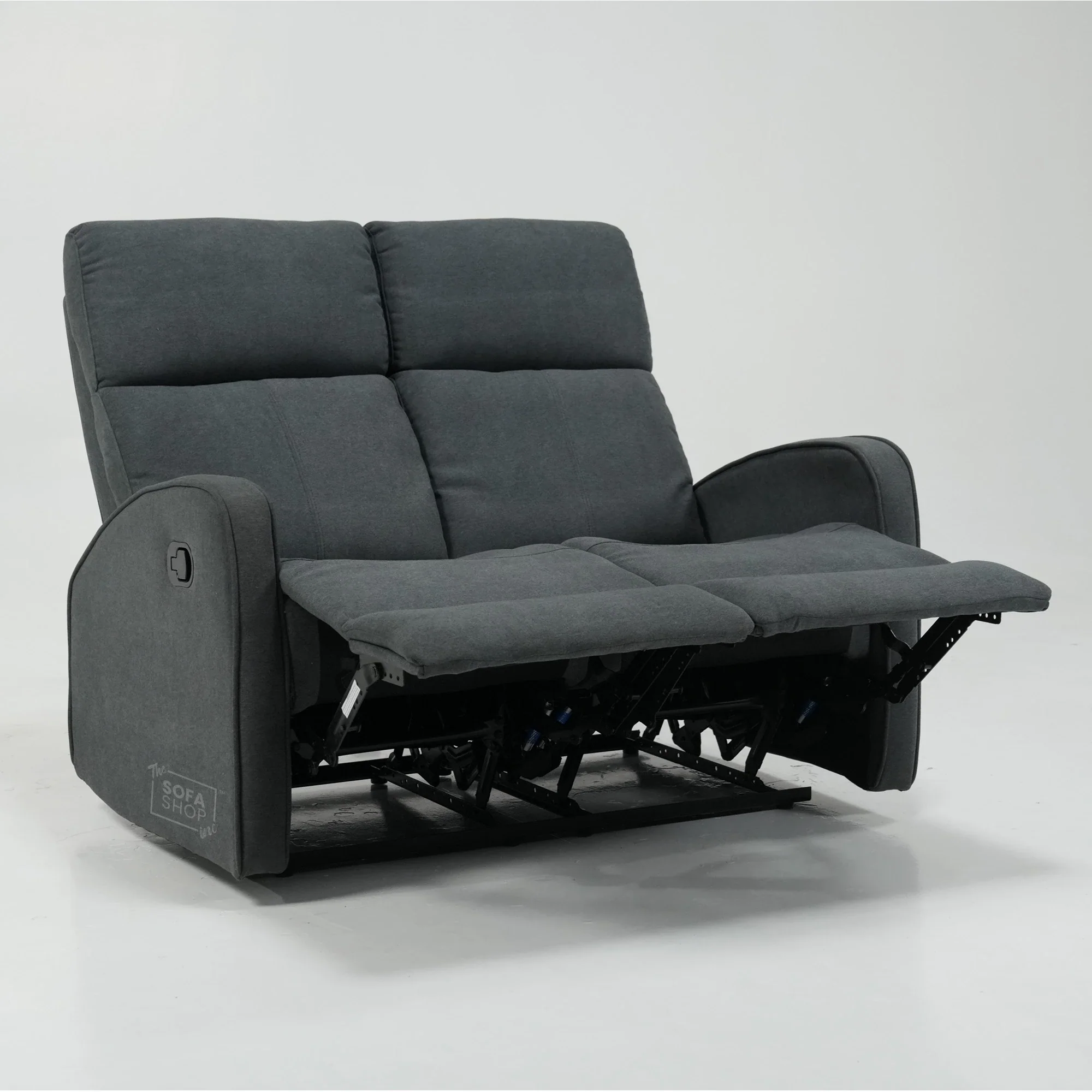 2 Seater Manual Fabric Sofa in Dark Grey | Fully Reclining Seats With Ripped Backrest | Parma | Second Hand Sofa 08 | The Sofa Shop - Image 5