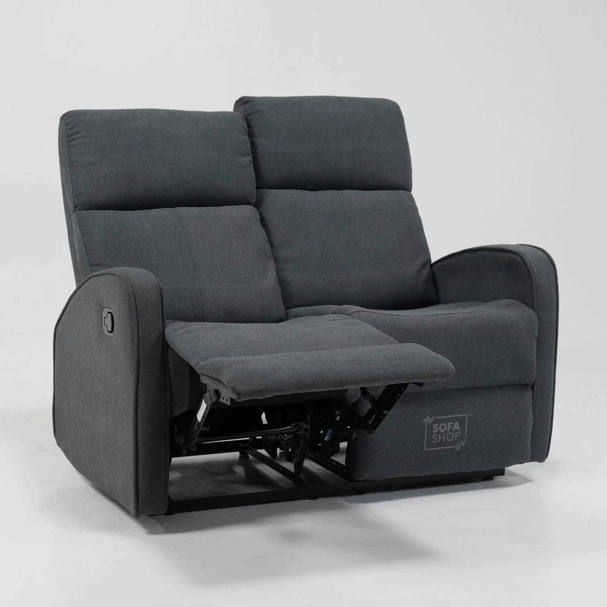 2 Seater Manual Fabric Sofa in Dark Grey | Fully Reclining Seats With Ripped Backrest | Parma | Second Hand Sofa 08 | The Sofa Shop - Image 7