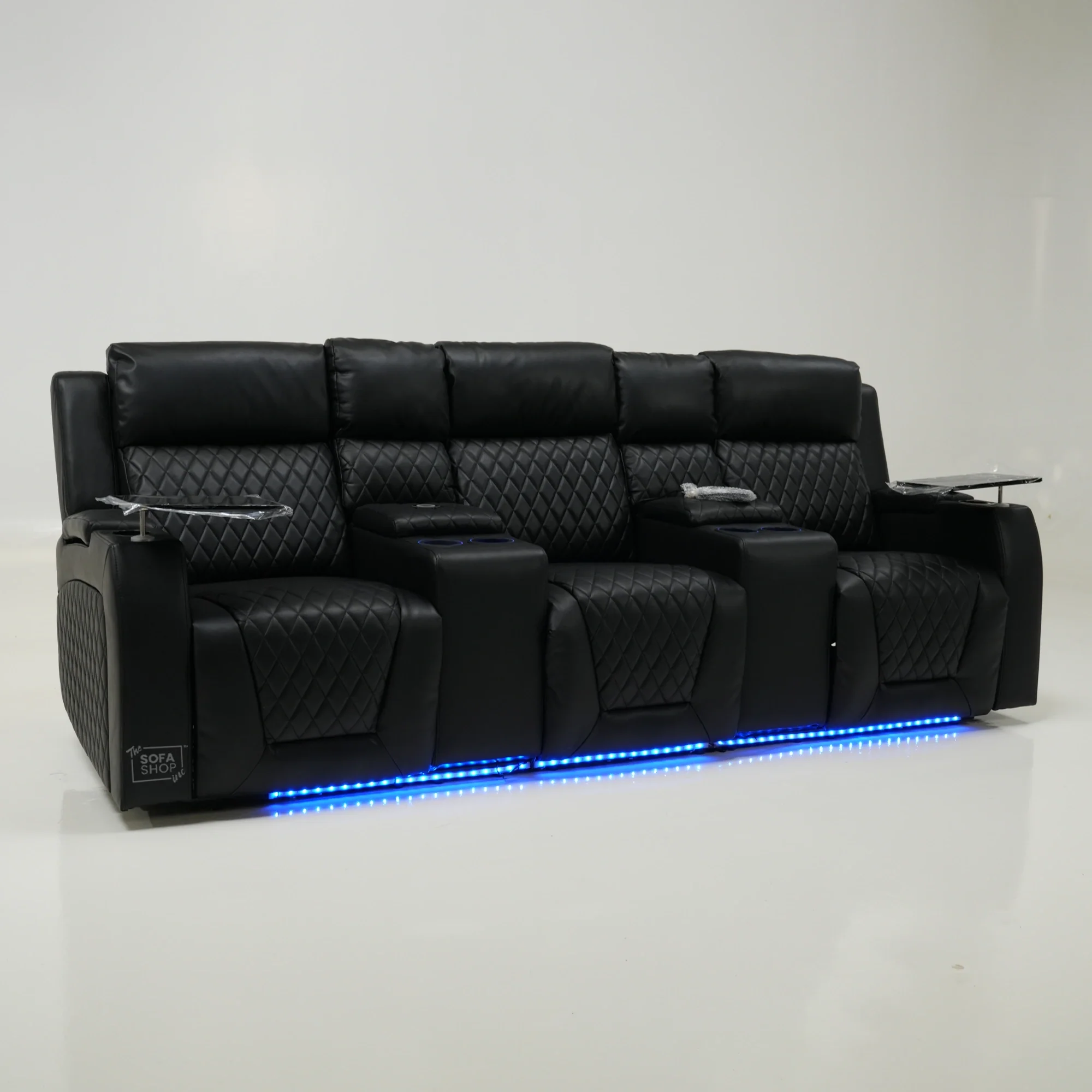 3 Seater Black Leather Electric Smart Recliner With Massage & Tray Tables | Venice | SS33 | The Sofa Shop - Image 13