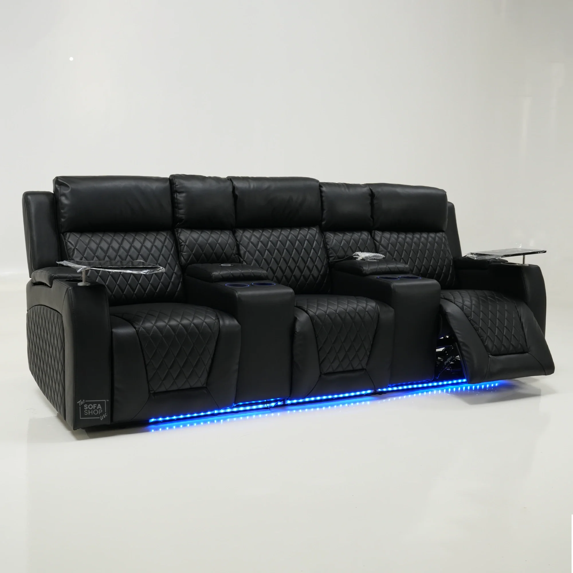 3 Seater Black Leather Electric Smart Recliner With Massage & Tray Tables | Venice | SS33 | The Sofa Shop - Image 14