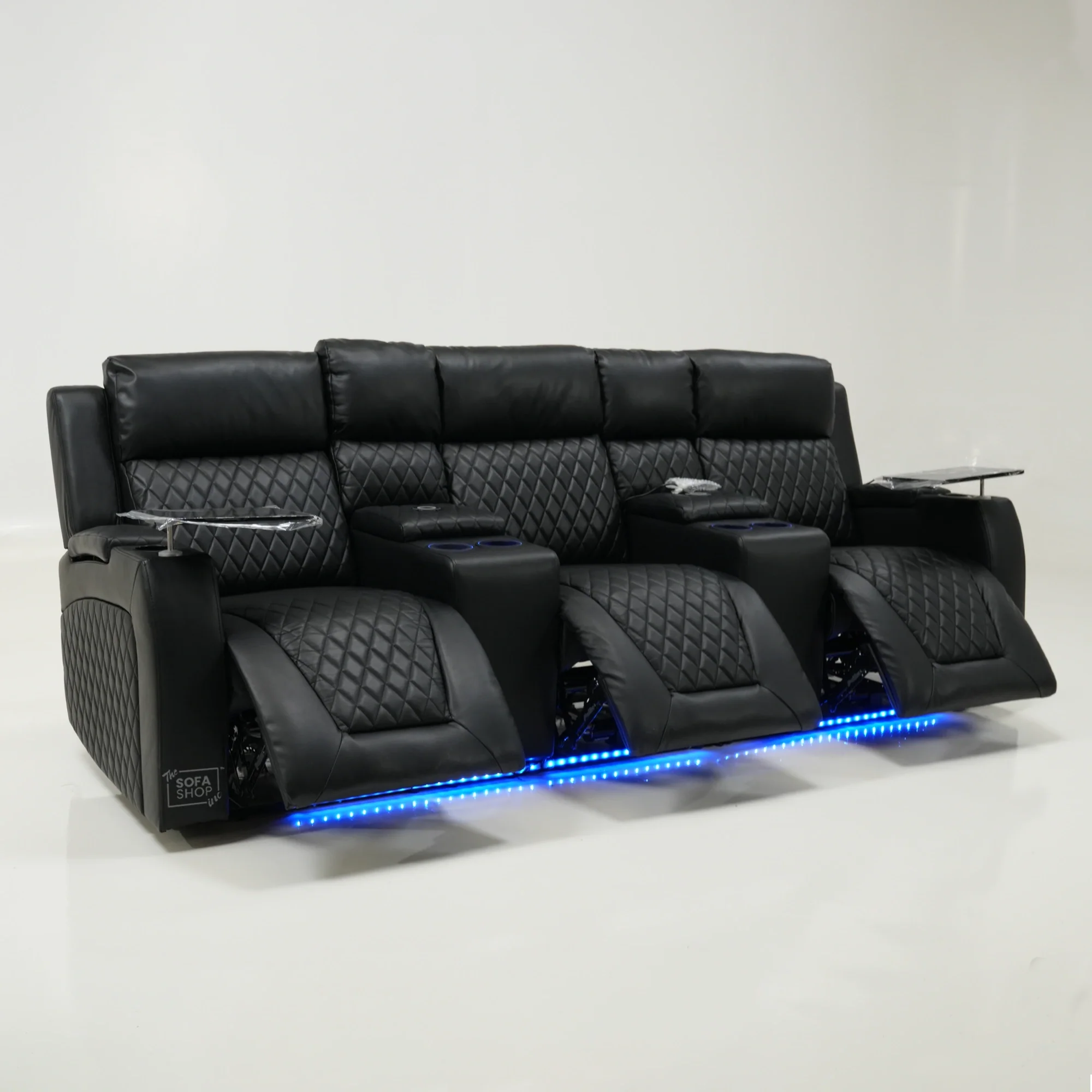 3 Seater Black Leather Electric Smart Recliner With Massage & Tray Tables | Venice | SS33 | The Sofa Shop - Image 15