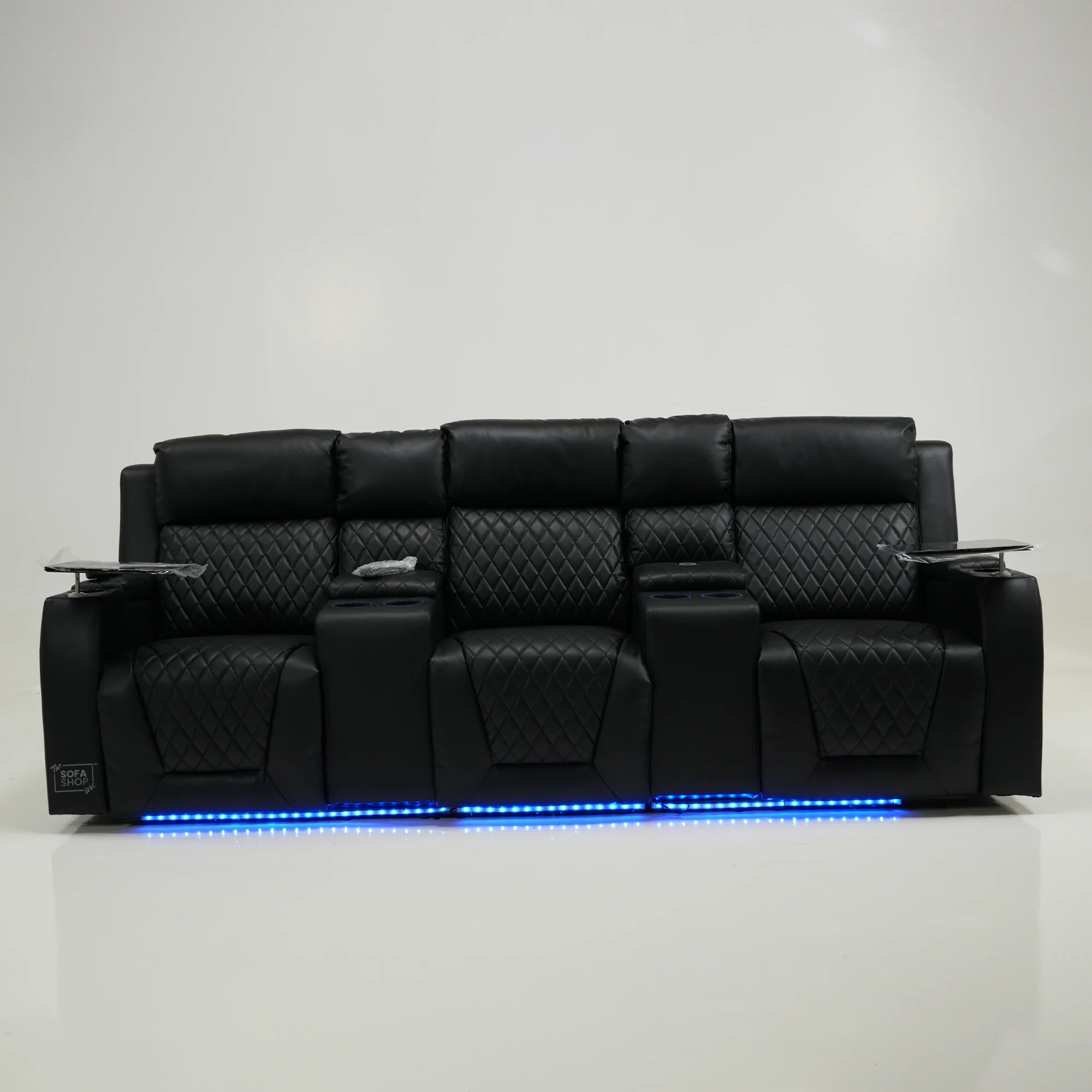 3 Seater Black Leather Electric Smart Recliner With Massage & Tray Tables | Venice | SS33 | The Sofa Shop - Image 3