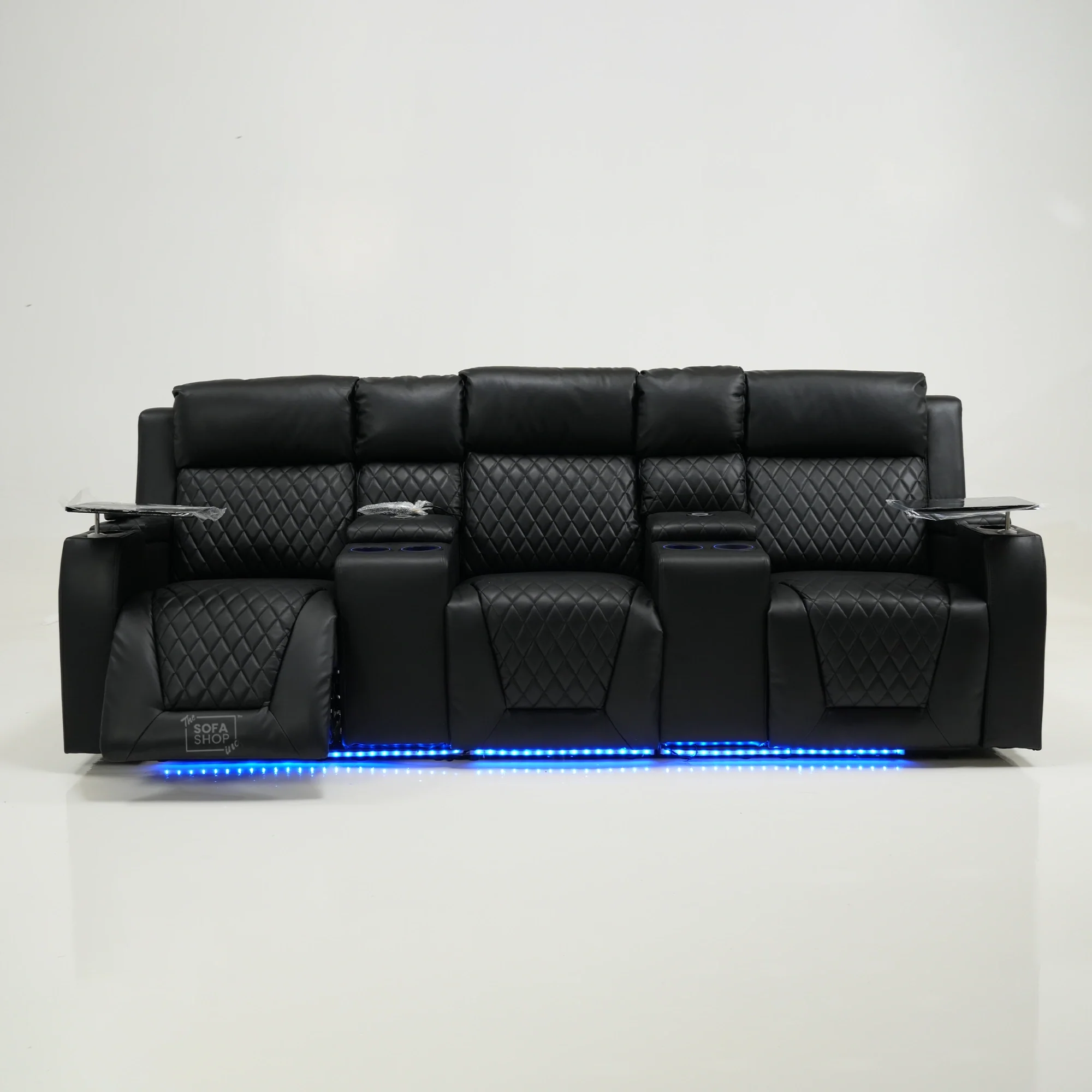 3 Seater Black Leather Electric Smart Recliner With Massage & Tray Tables | Venice | SS33 | The Sofa Shop - Image 4