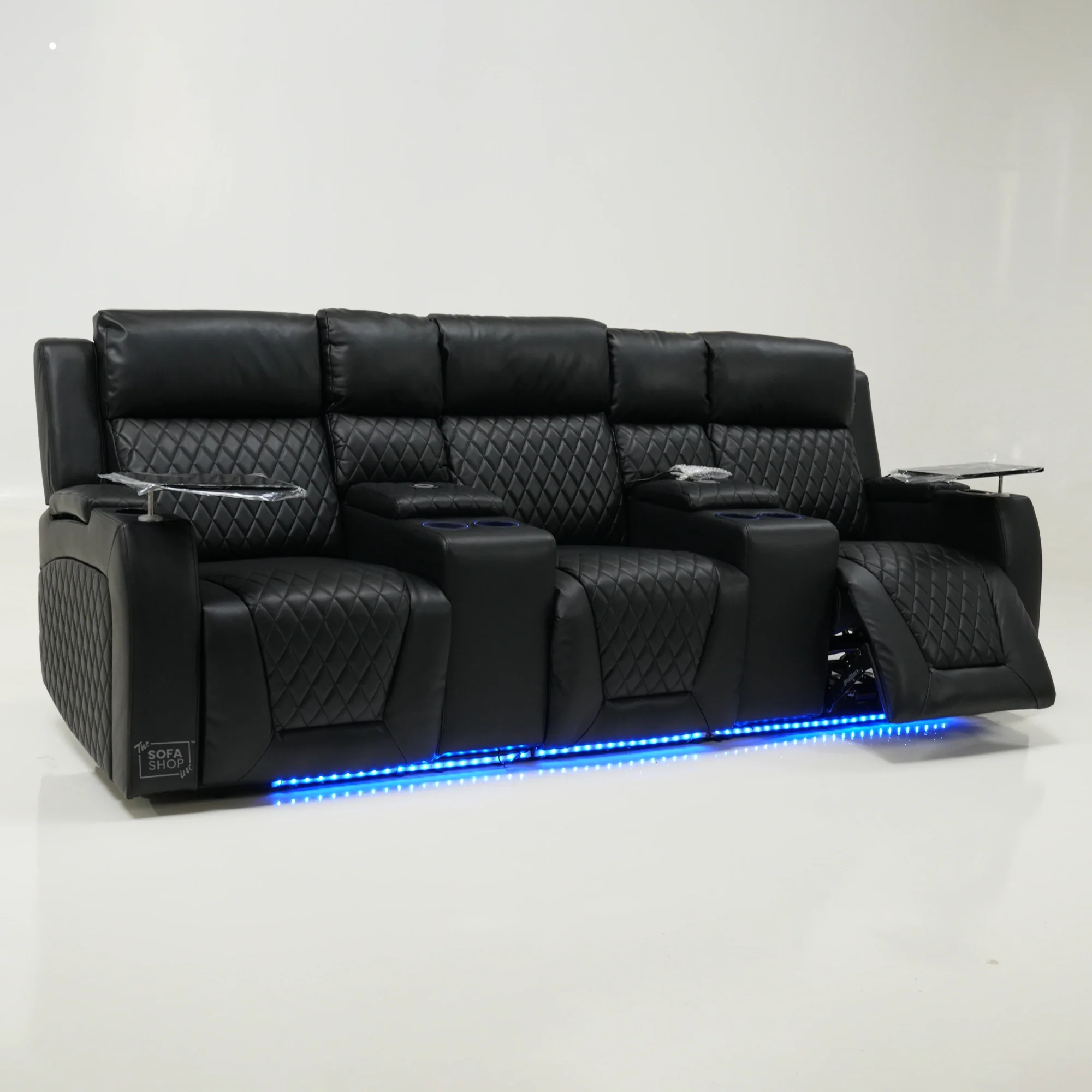 3 Seater Black Leather Electric Smart Recliner With Massage & Tray Tables | Venice | SS33 | The Sofa Shop - Image 5