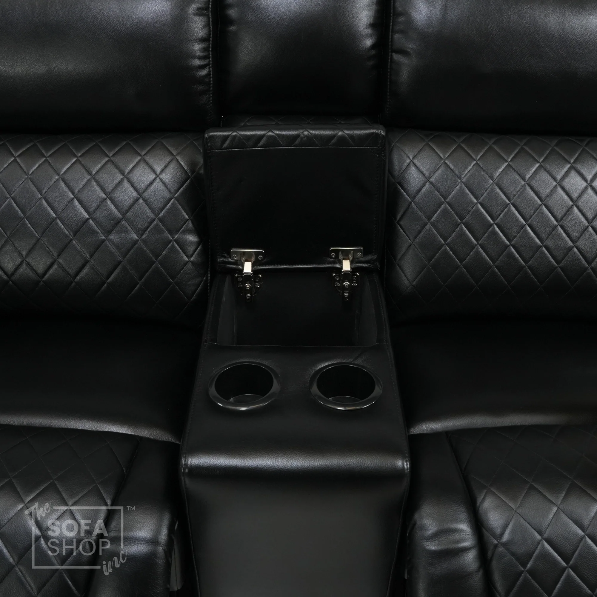 3 Seater Black Leather Smart Recliner With Massage & Tray Tables | Cupholder LED Not Working | Venice | Ex-Display - Image 13