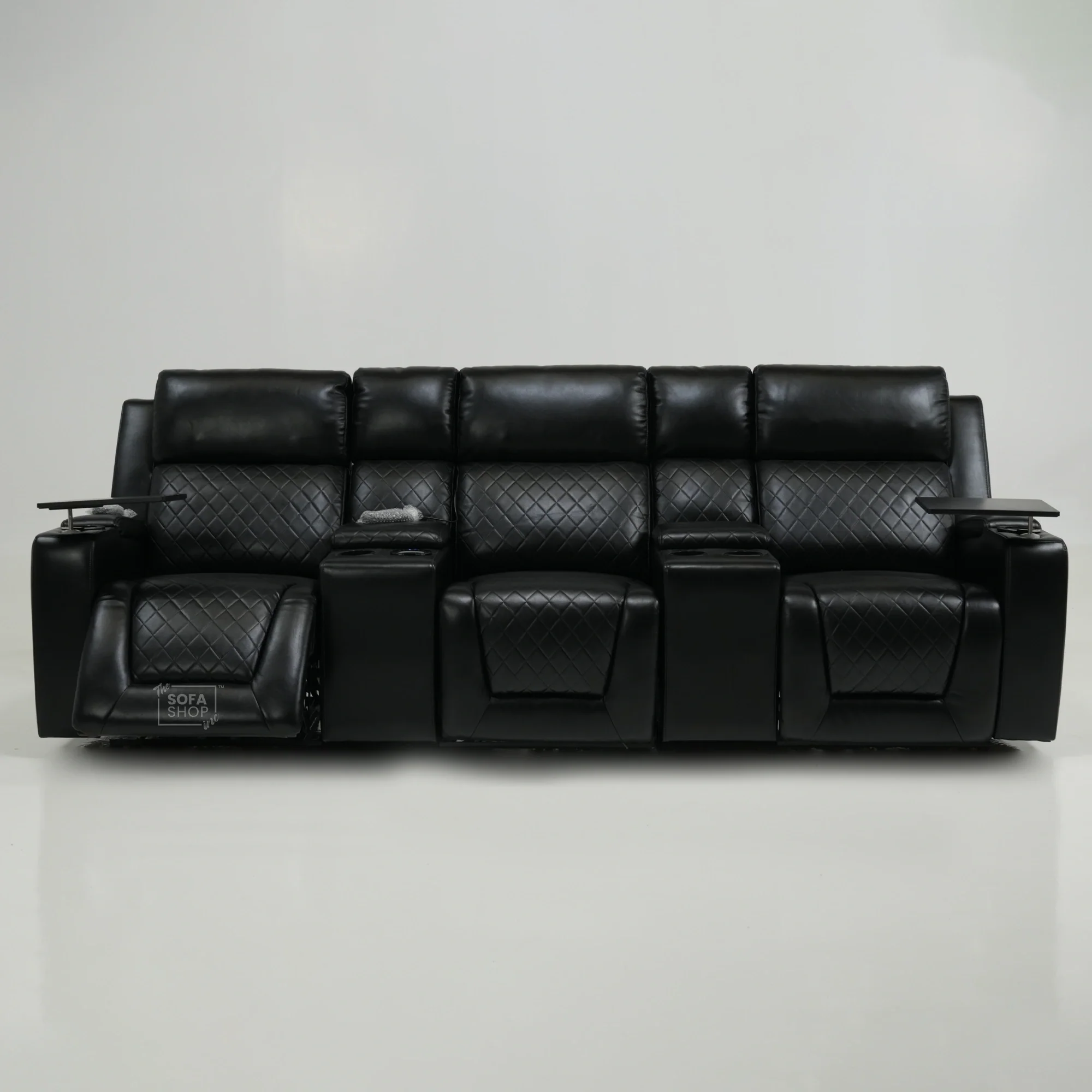 3 Seater Black Leather Smart Recliner With Massage & Tray Tables | Cupholder LED Not Working | Venice | Ex-Display - Image 16