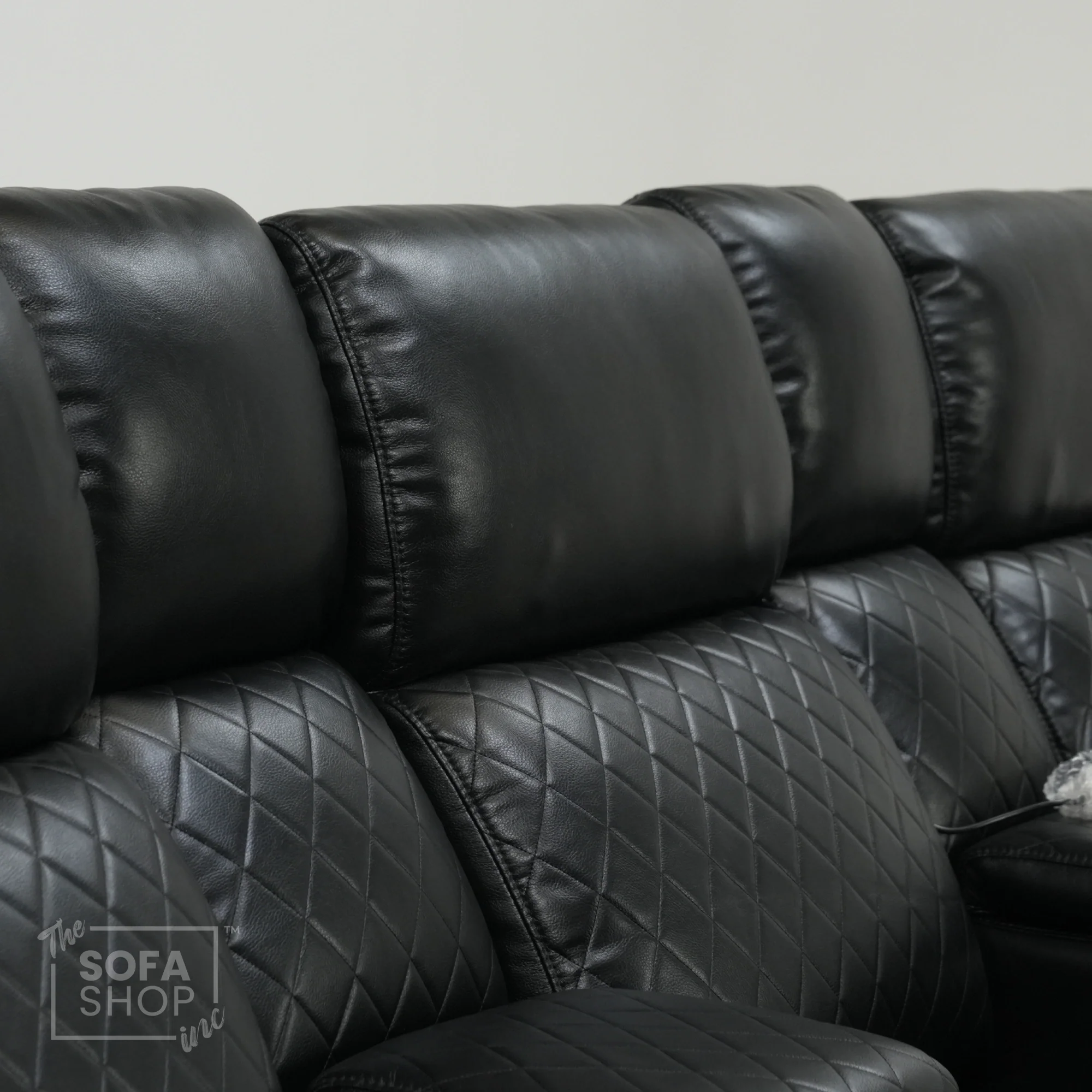 3 Seater Black Leather Smart Recliner With Massage & Tray Tables | Cupholder LED Not Working | Venice | Ex-Display - Image 5