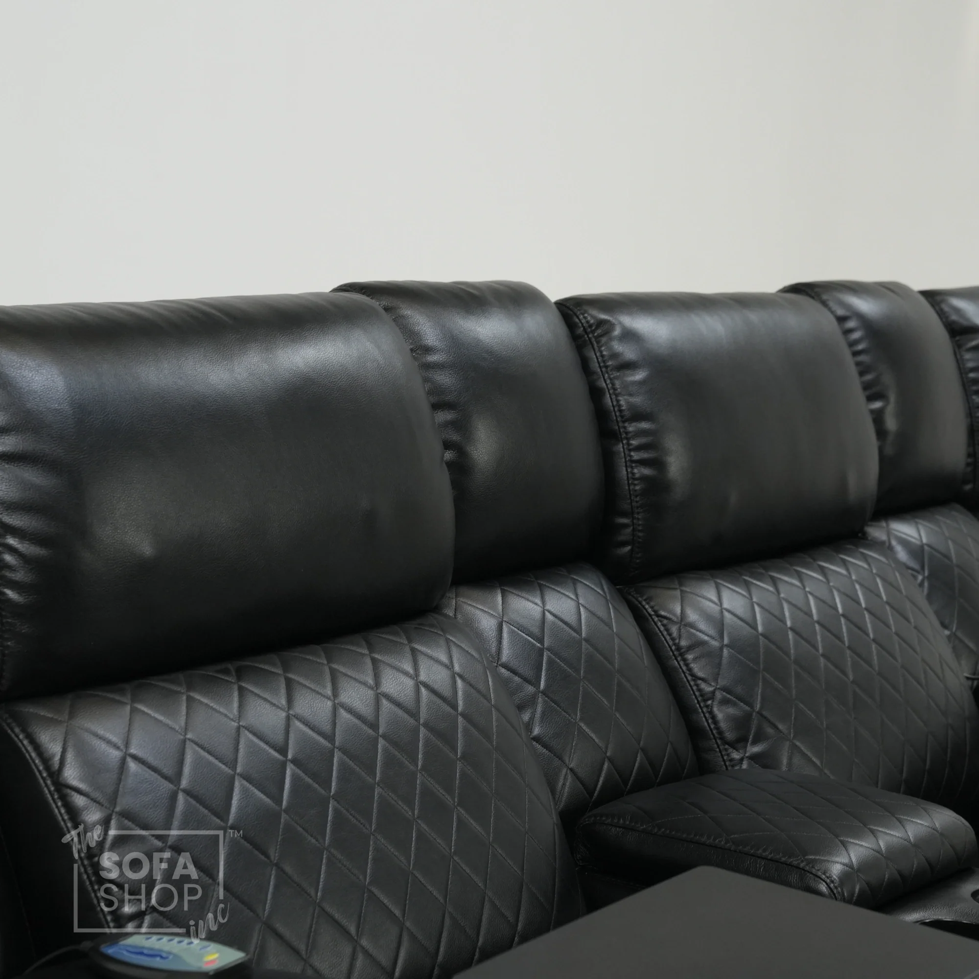 3 Seater Black Leather Smart Recliner With Massage & Tray Tables | Cupholder LED Not Working | Venice | Ex-Display - Image 6