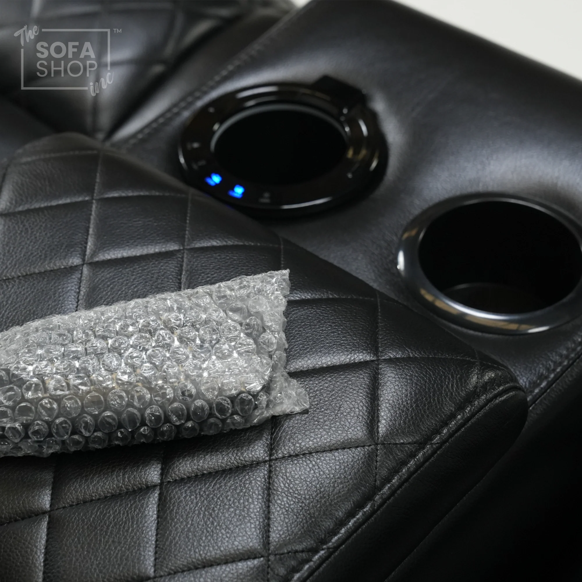 3 Seater Black Leather Smart Recliner With Massage & Tray Tables | Cupholder LED Not Working | Venice | Ex-Display - Image 8