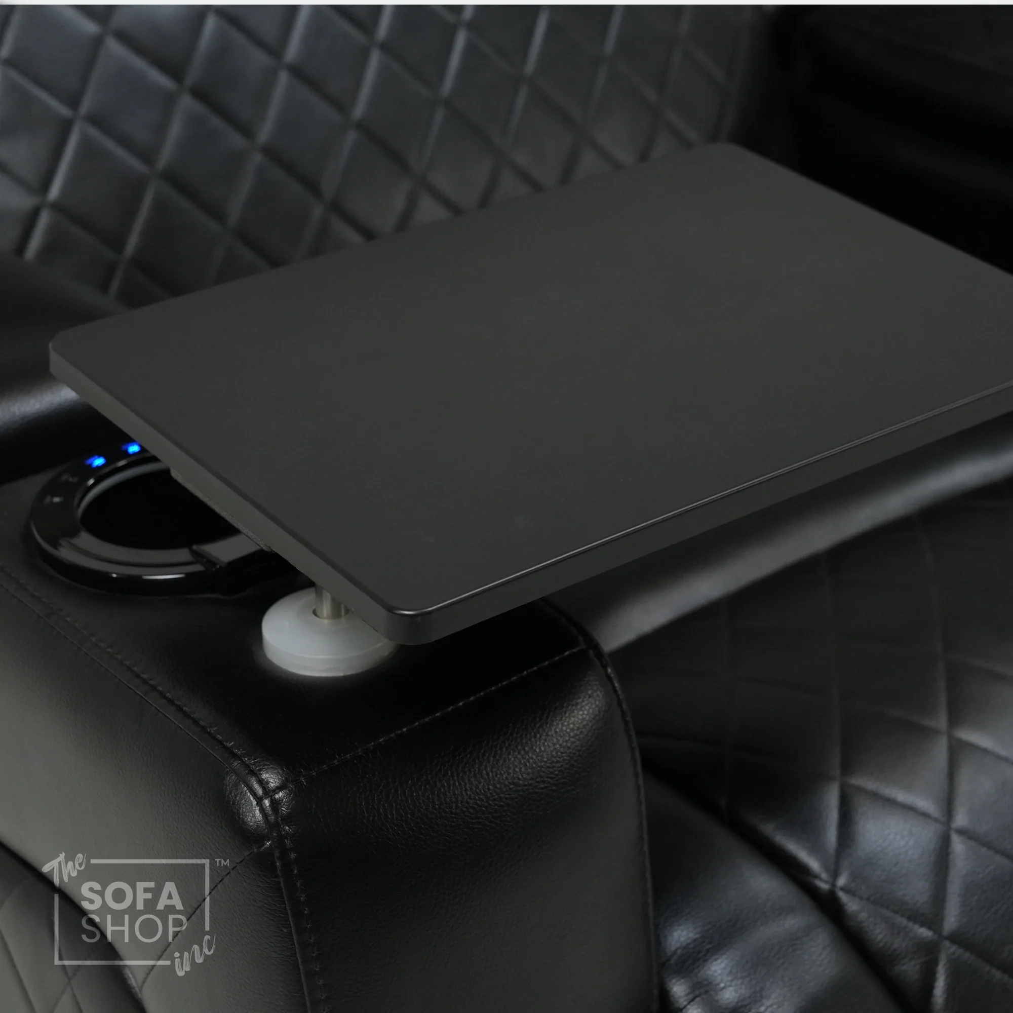 3 Seater Black Leather Smart Recliner With Massage & Tray Tables | Cupholder LED Not Working | Venice | Ex-Display - Image 9